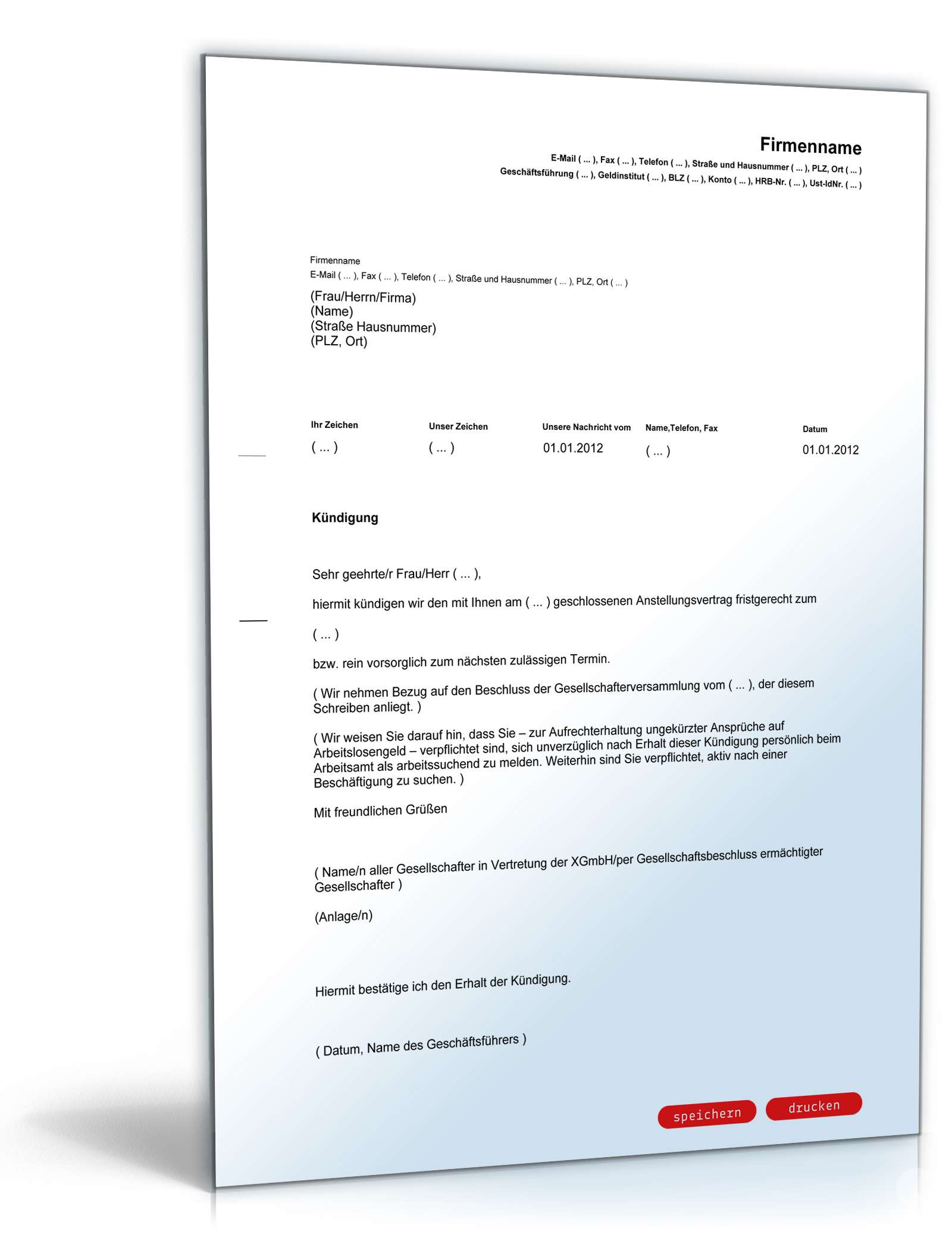 Fristgemäße Kündigung des Geschäftsführers PDF