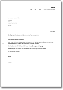 Kündigung Abonnement Word