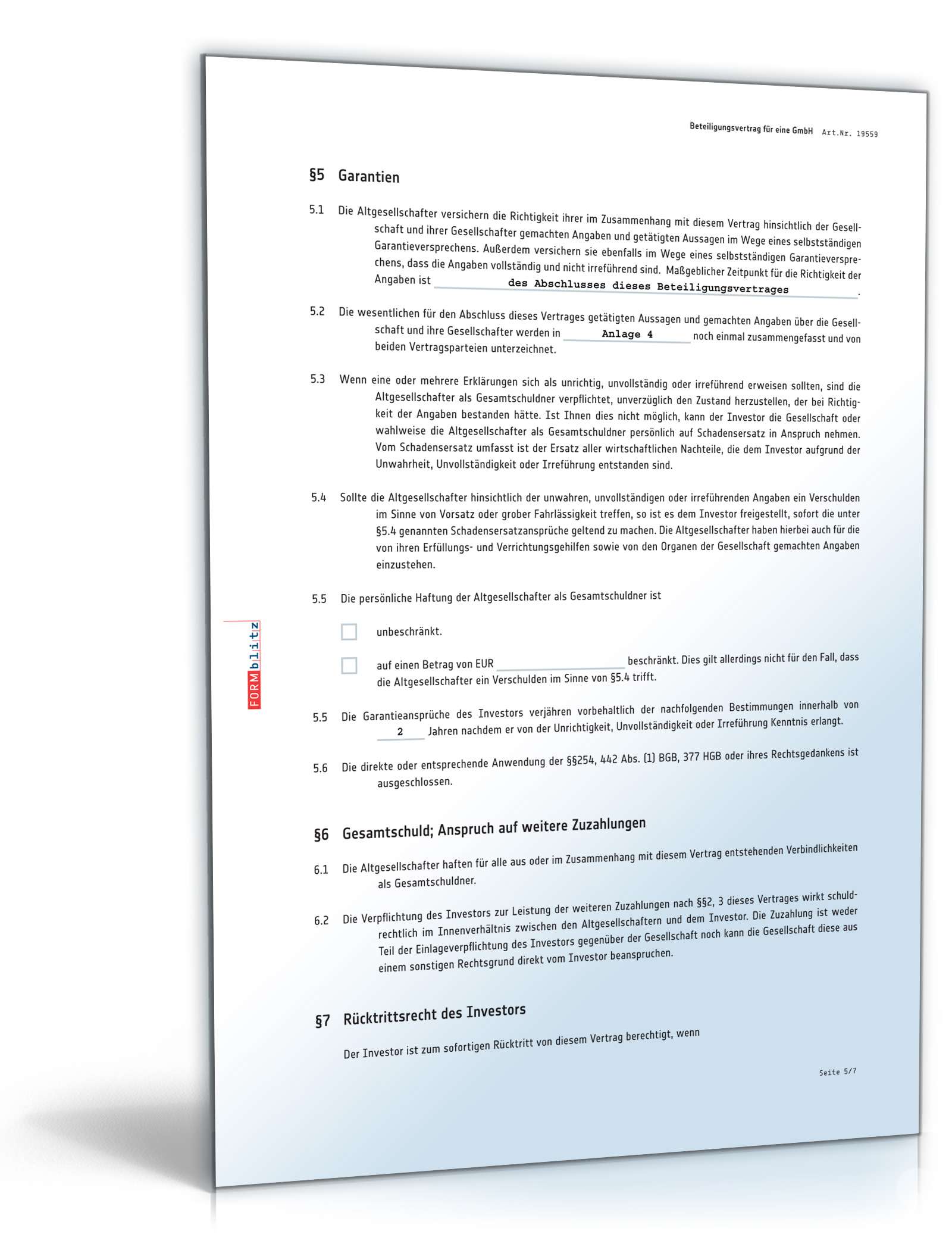 Beteiligungsvertrag GmbH PDF. Seite: 5