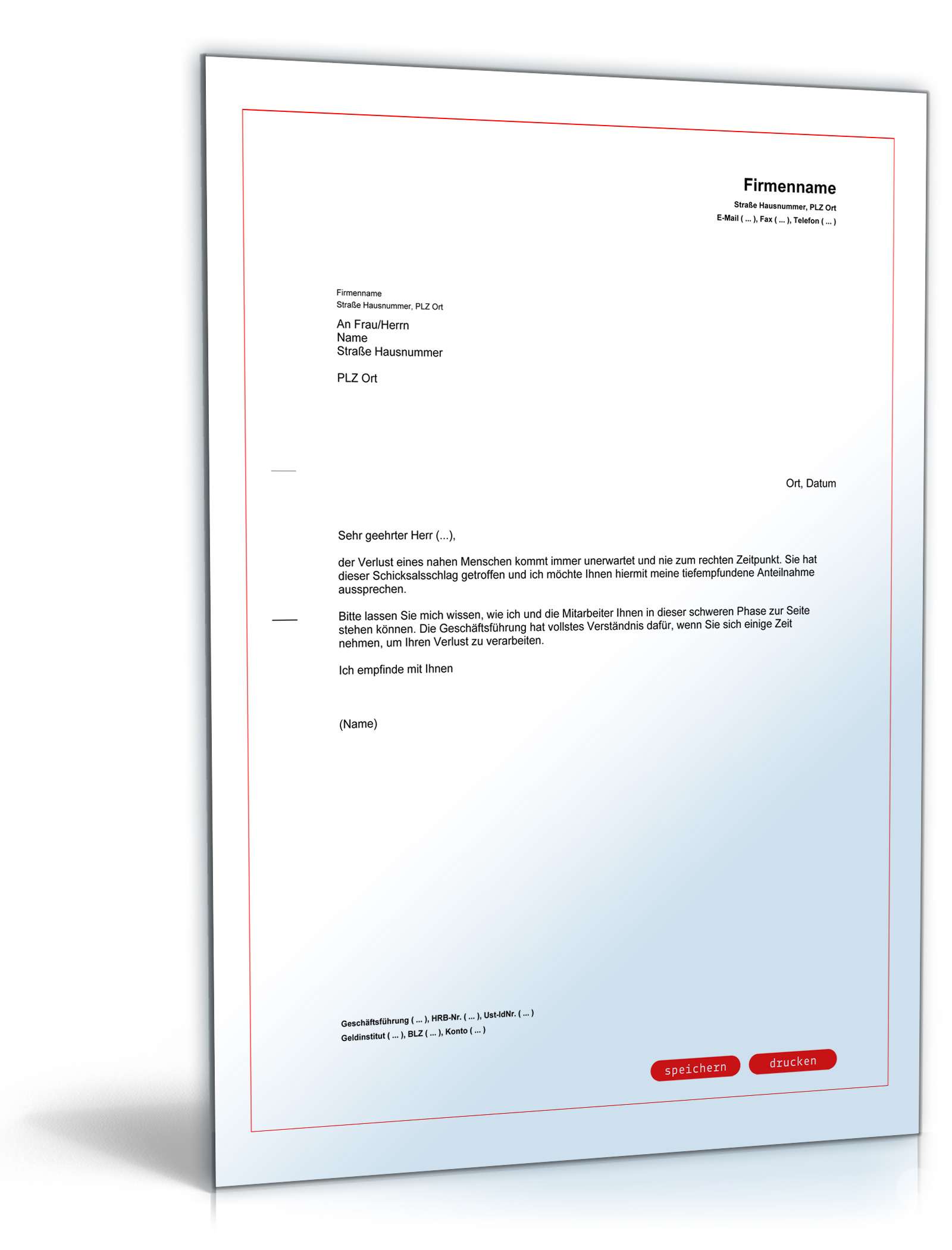 Kondolenzschreiben Geschäftsführer an Mitarbeiter PDF