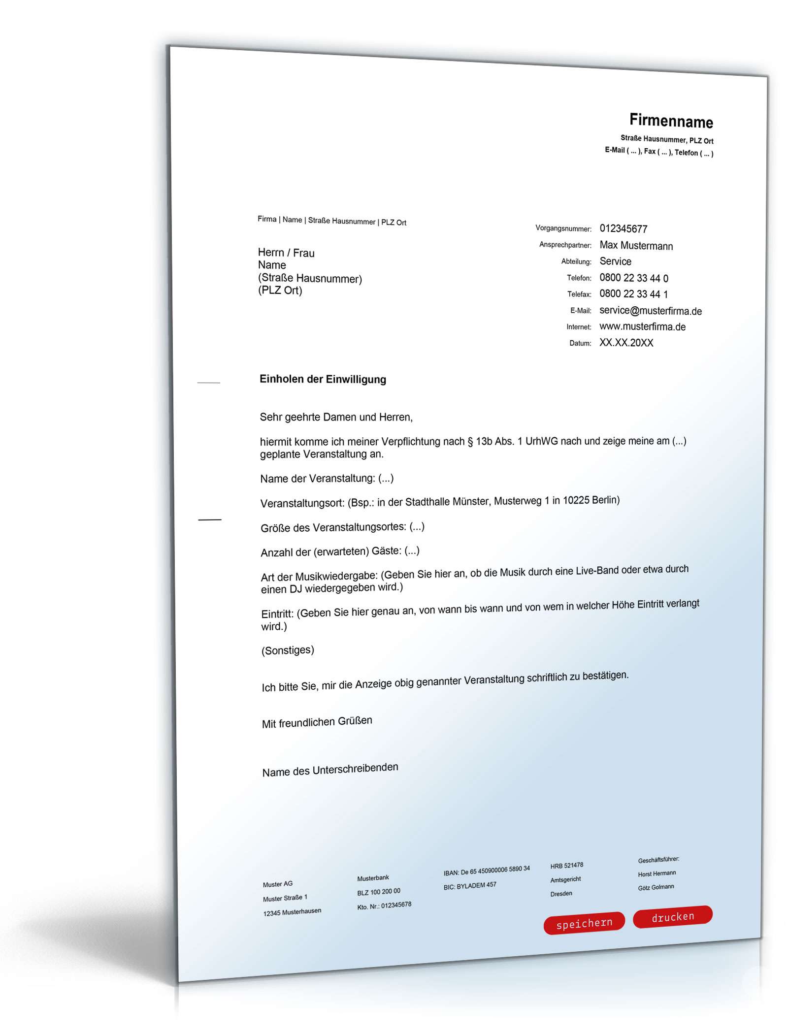 Anmeldung GEMA Veranstaltung