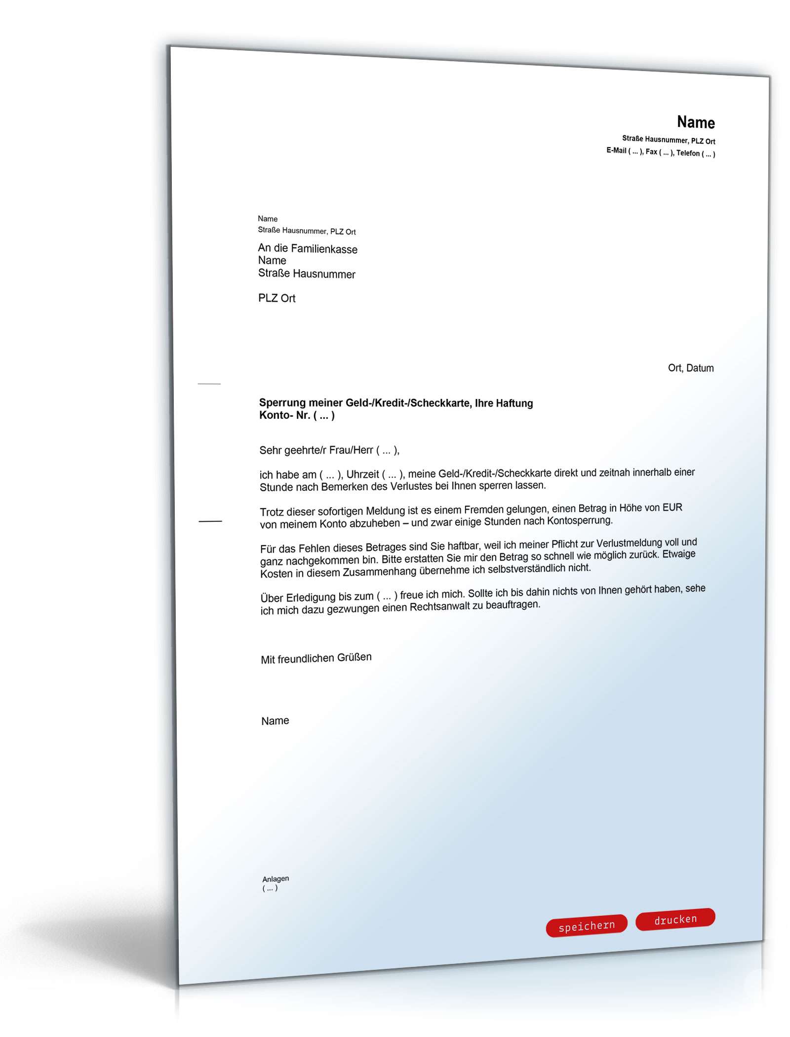 Verspätete Sperrung Kredit-/Scheckkarte PDF