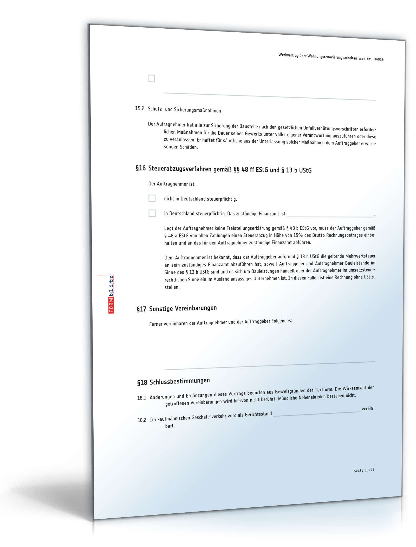 Werkvertrag Wohnungsrenovierungsarbeiten PDF. Seite: 11