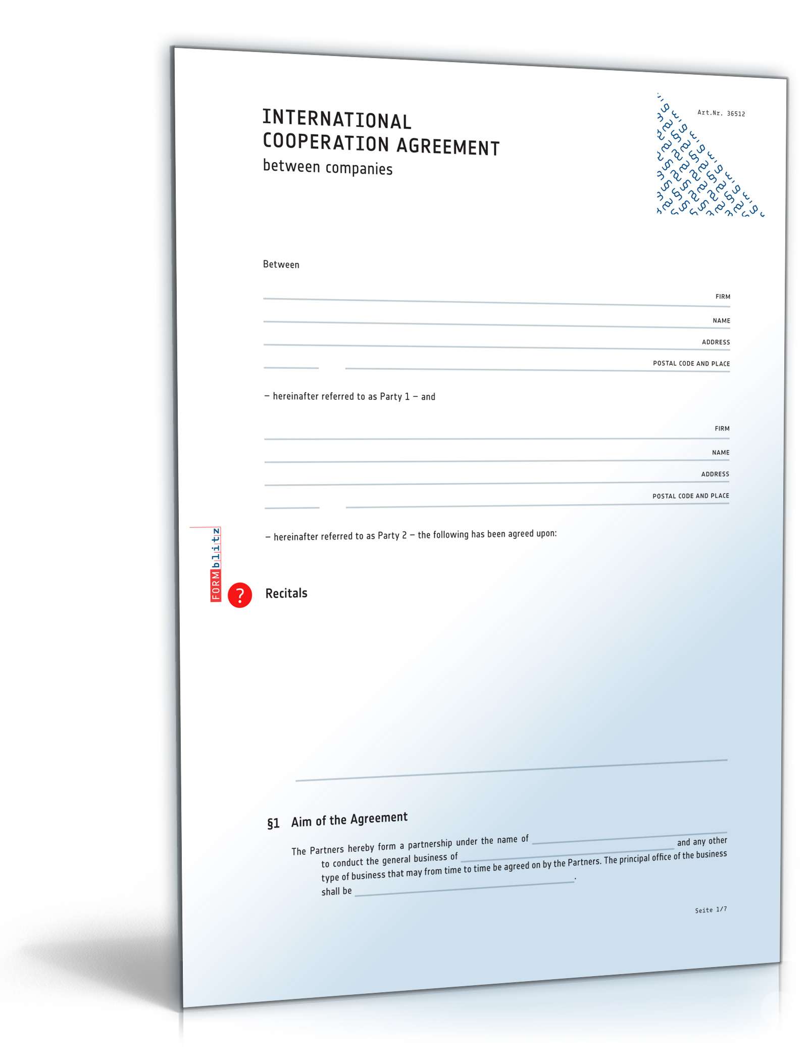 Internationaler Kooperationsvertrag Englisch PDF