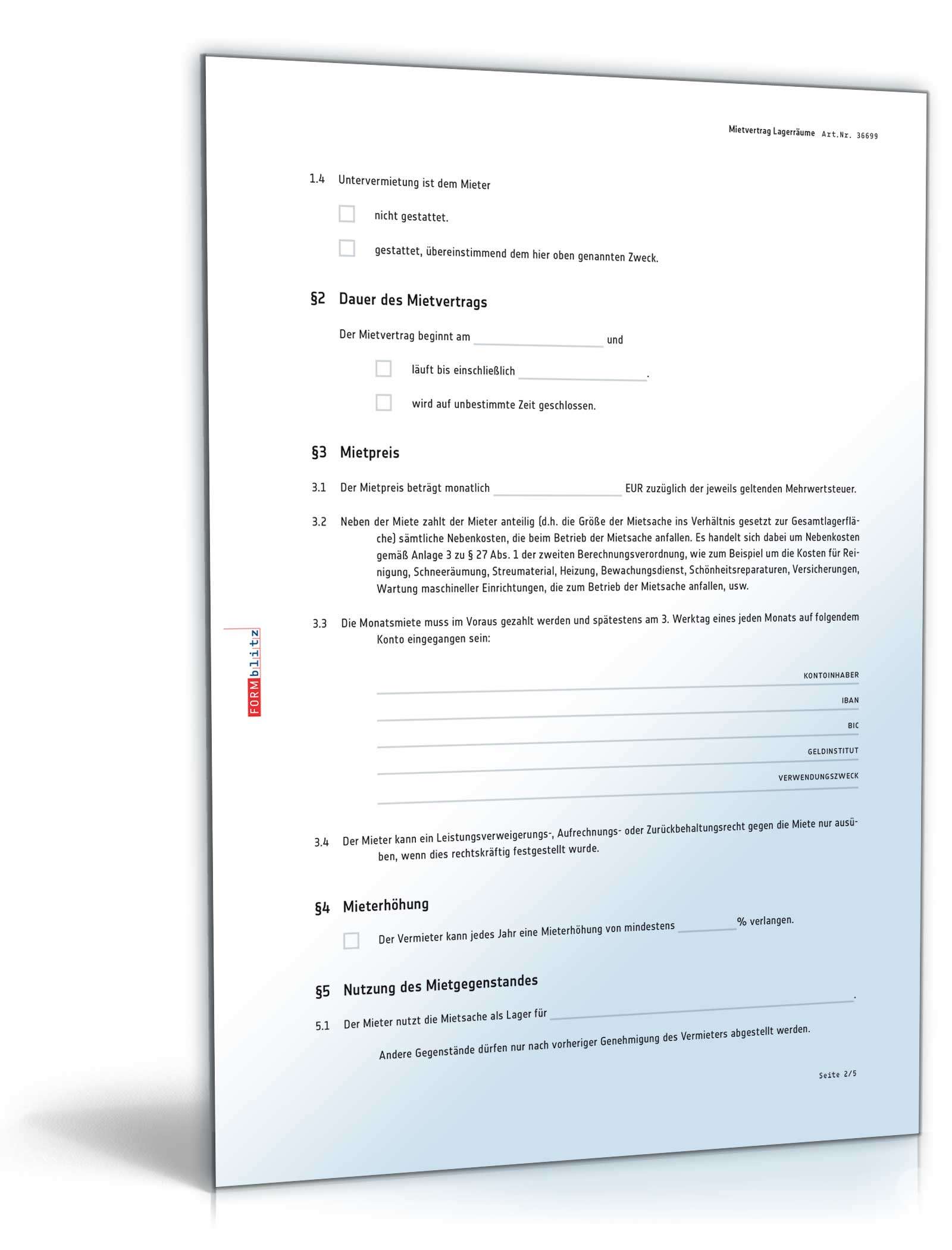 Mietvertrag Lagerraum PDF. Seite: 2
