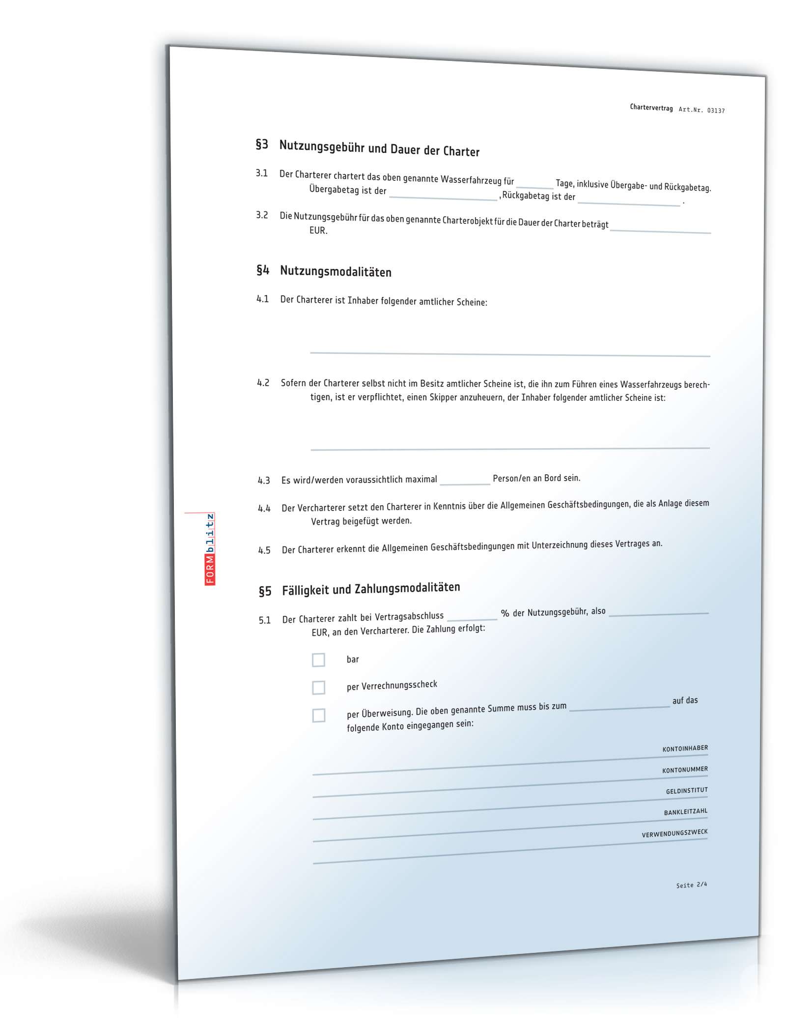 Chartervertrag PDF. Seite: 2