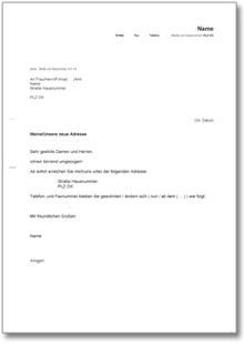 Mitteilung Änderung bisheriger Anschrift Word