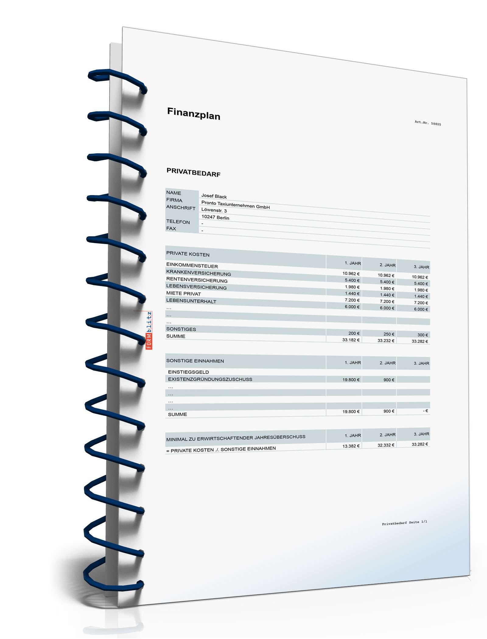 Businessplan Taxi-Unternehmer Excel. Seite: 9