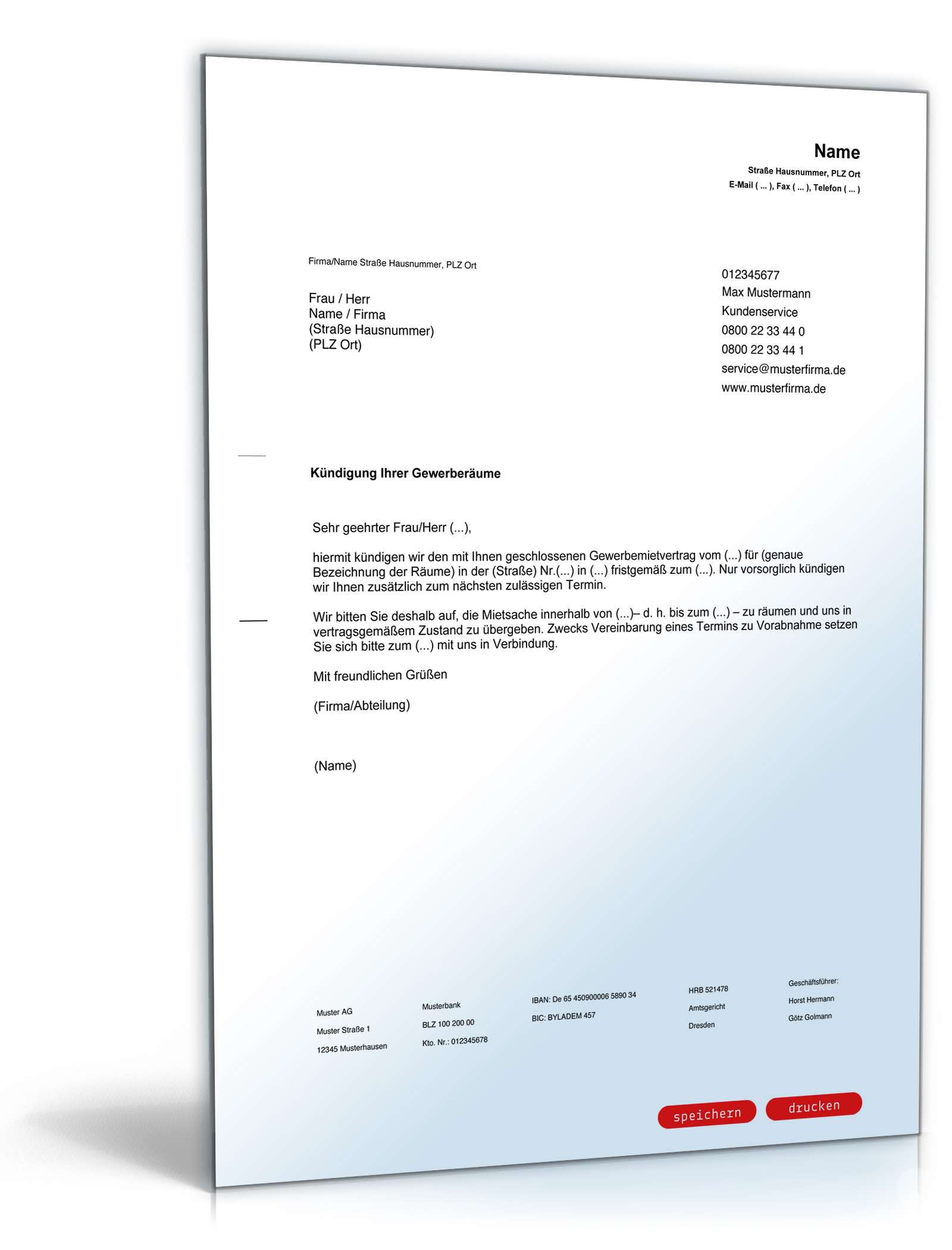 Fristgemäße Kündigung Gewerbemietvertrag durch Vermieter PDF