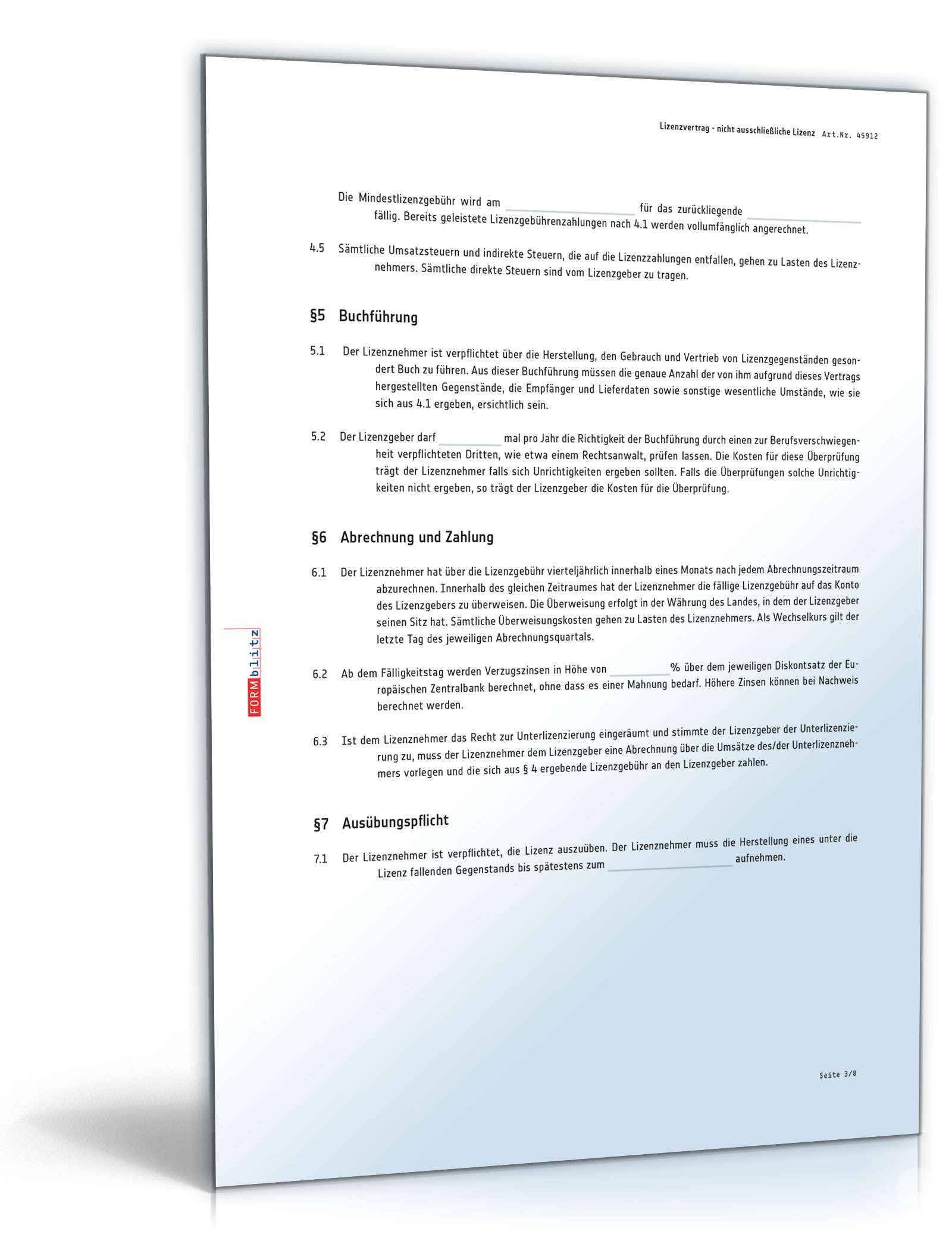 Lizenzvertrag nicht ausschließliche Lizenz PDF. Seite: 3