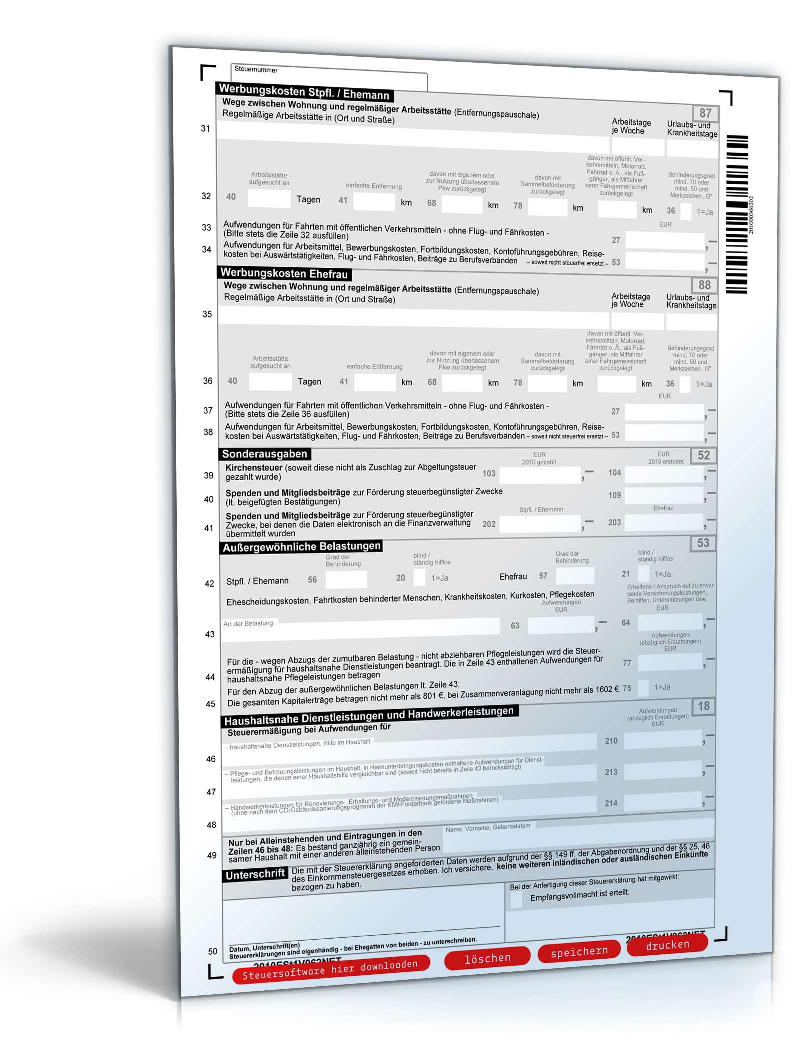 Vereinfachte Einkommensteuererklärung Arbeitnehmer 2010 PDF. Seite: 2