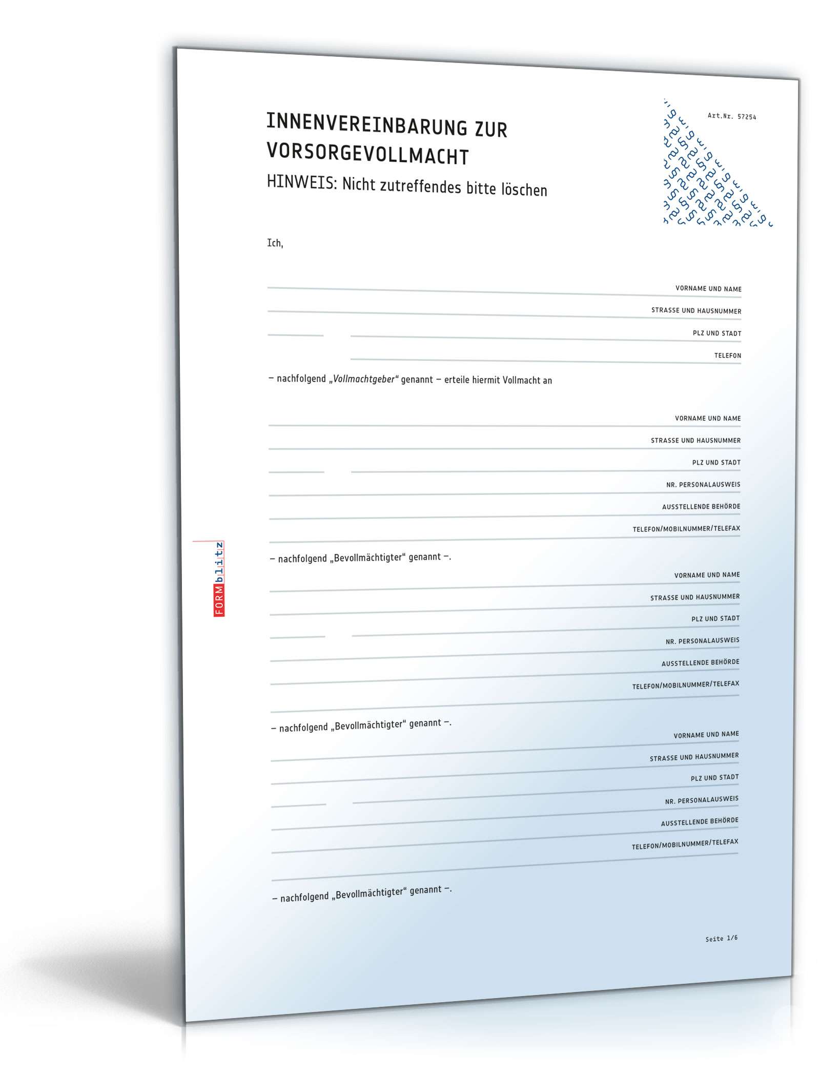 Innenvereinbarung Vorsorgevollmacht Word