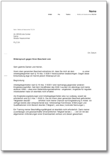 Widerspruch Verpflichtung 1-Euro-Job Word