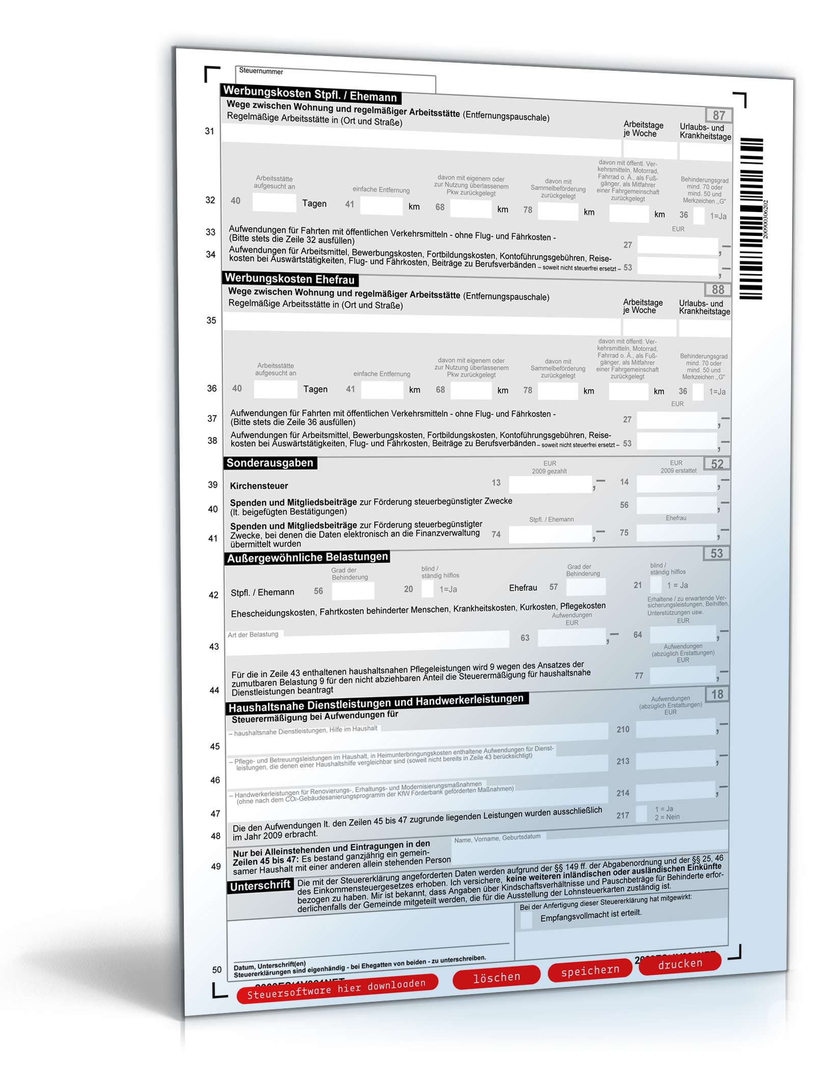 Vereinfachte Einkommensteuererklärung 2009 PDF. Seite: 2
