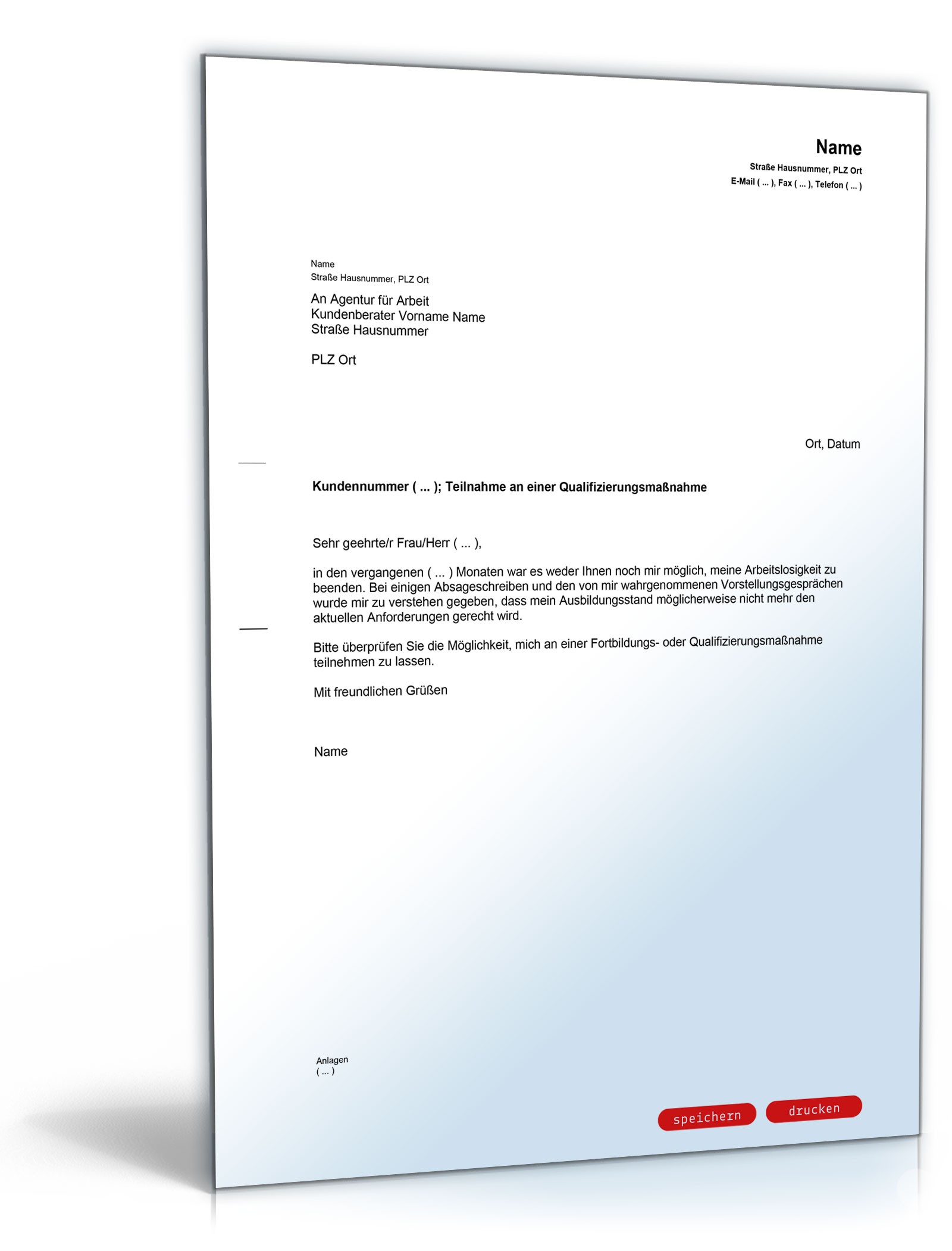 Anfrage an die Agentur für Arbeit PDF