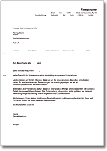 Absage Bewerber Ausbildungsplatz Word