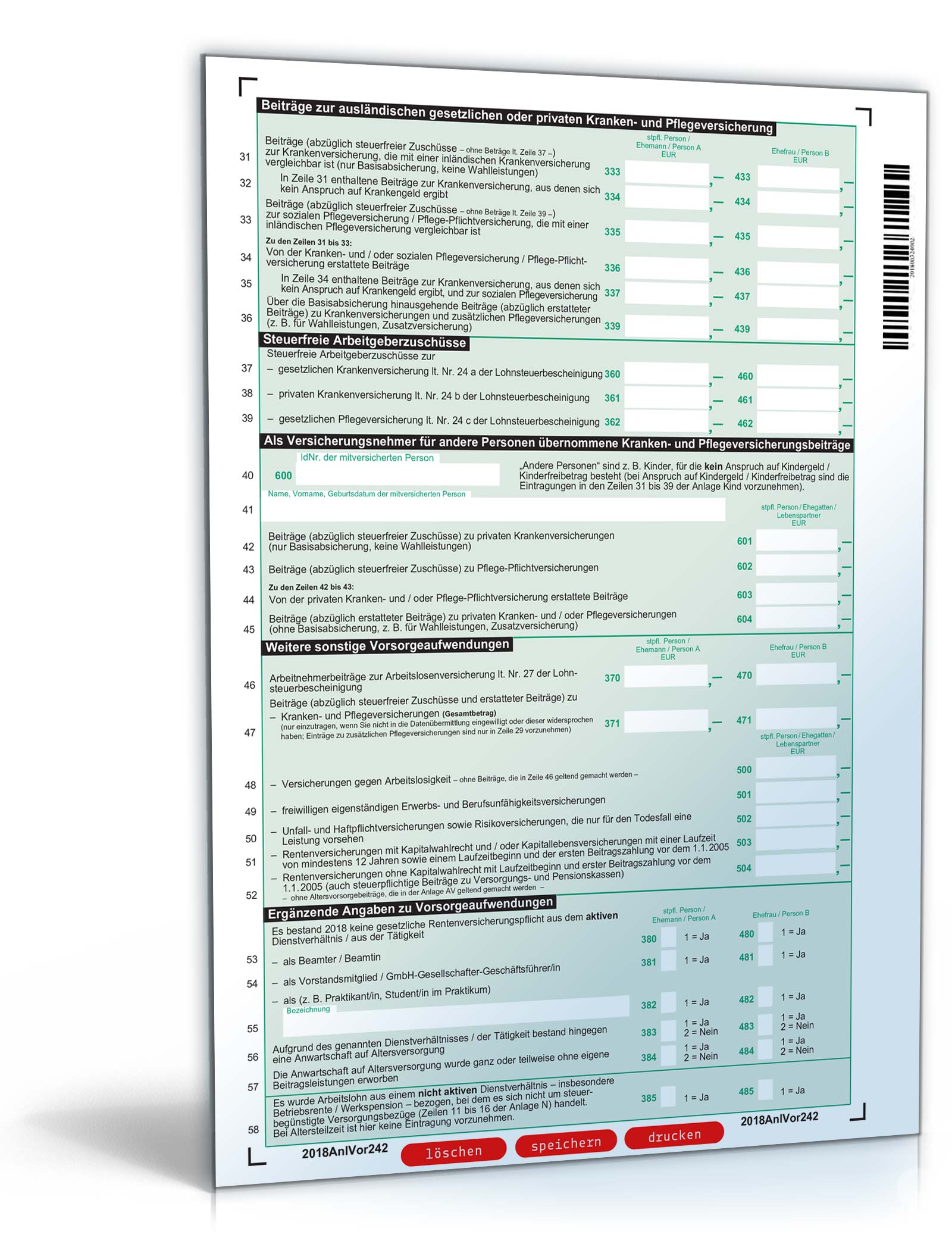 Anlage Vorsorgeaufwand 2018 PDF. Seite: 2