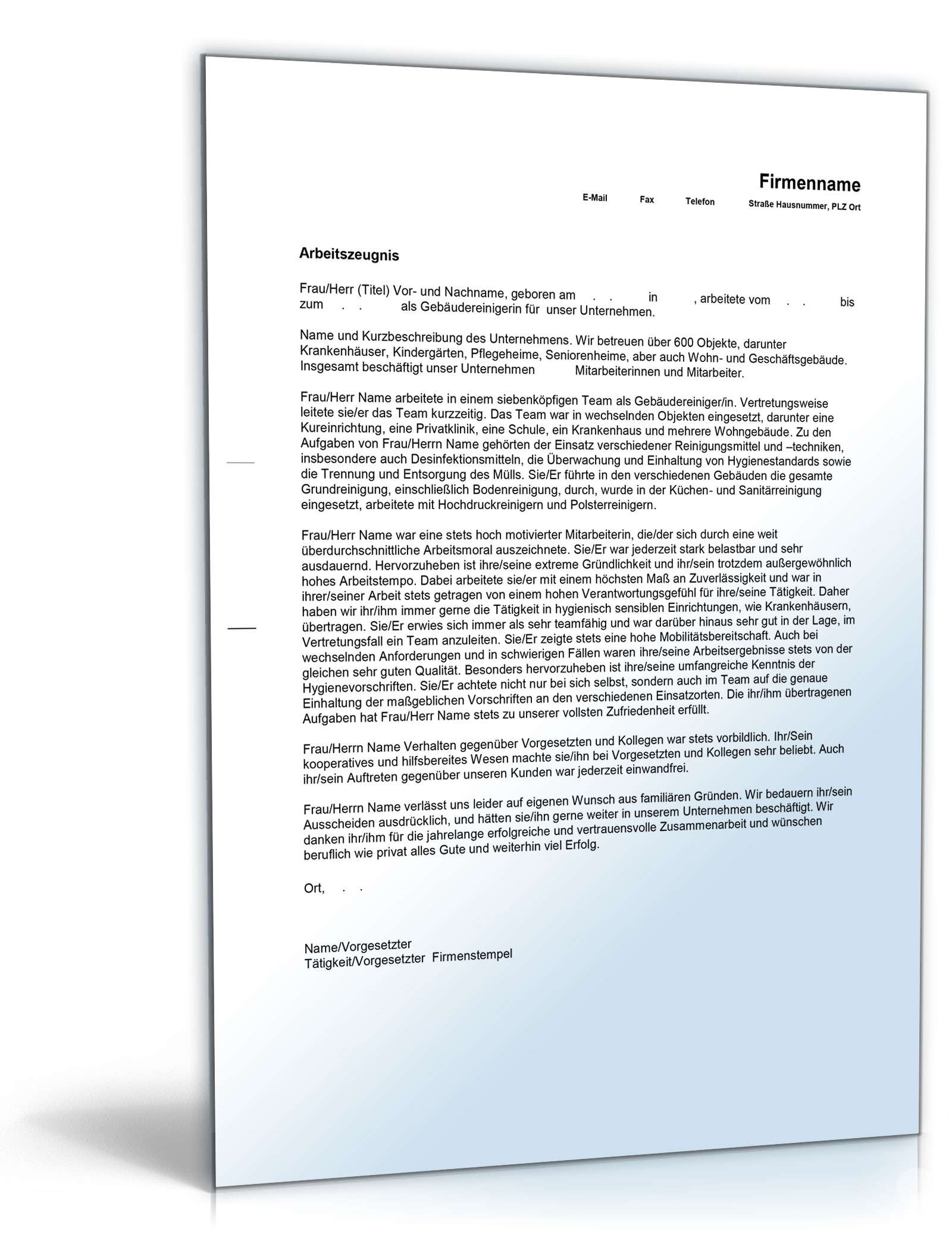 Arbeitszeugnis Gebäudereiniger Excel. Seite: 4