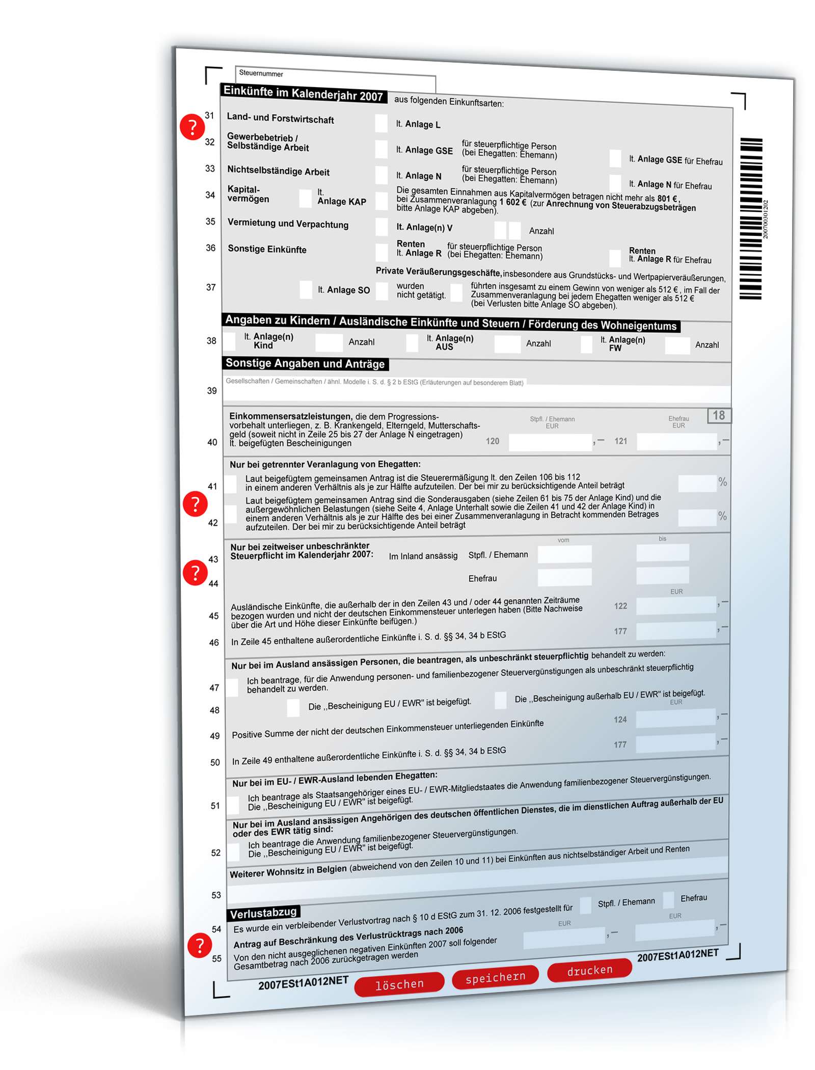 Einkommensteuererklärung 2007 PDF. Seite: 2