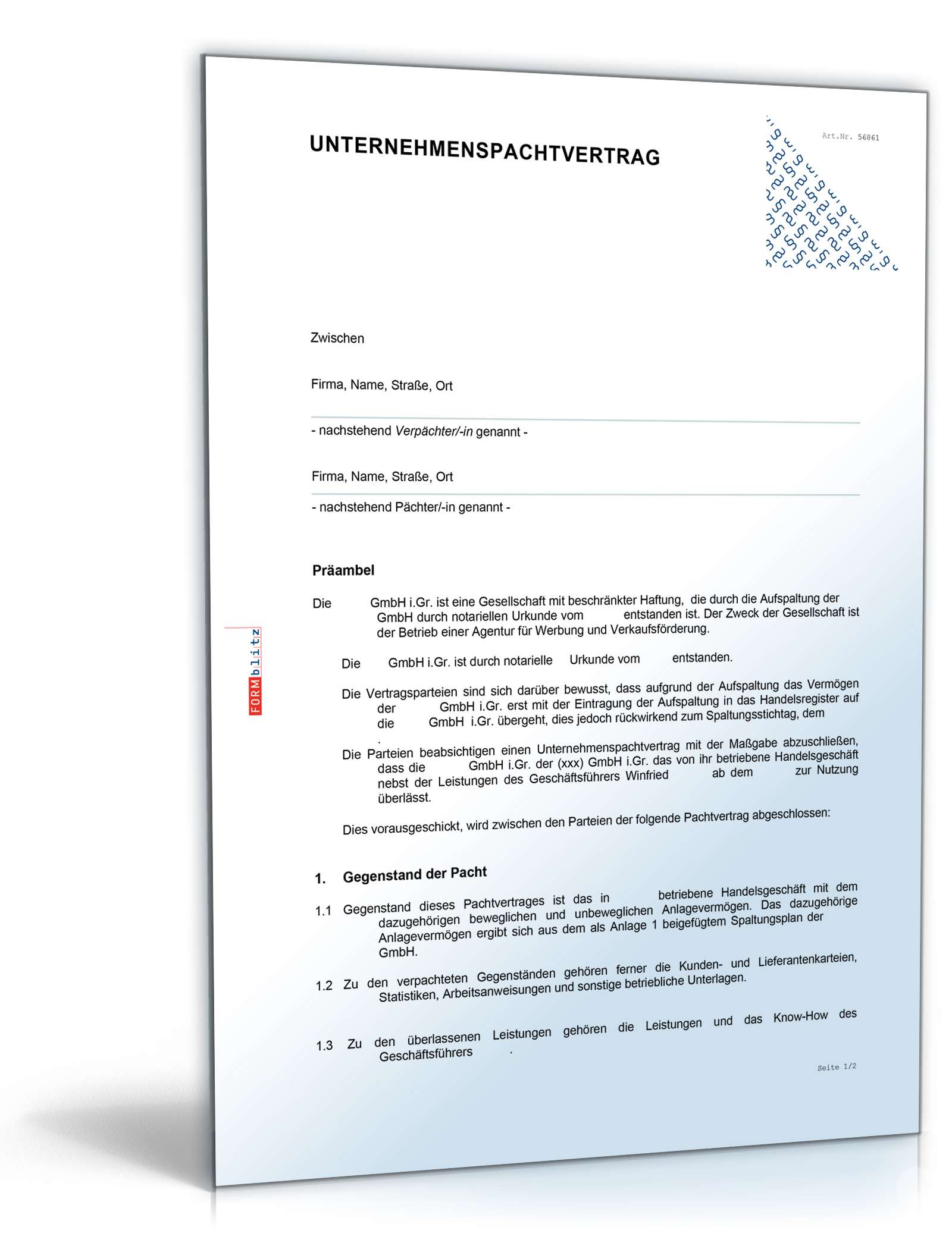 Unternehmenspachtvertrag Word