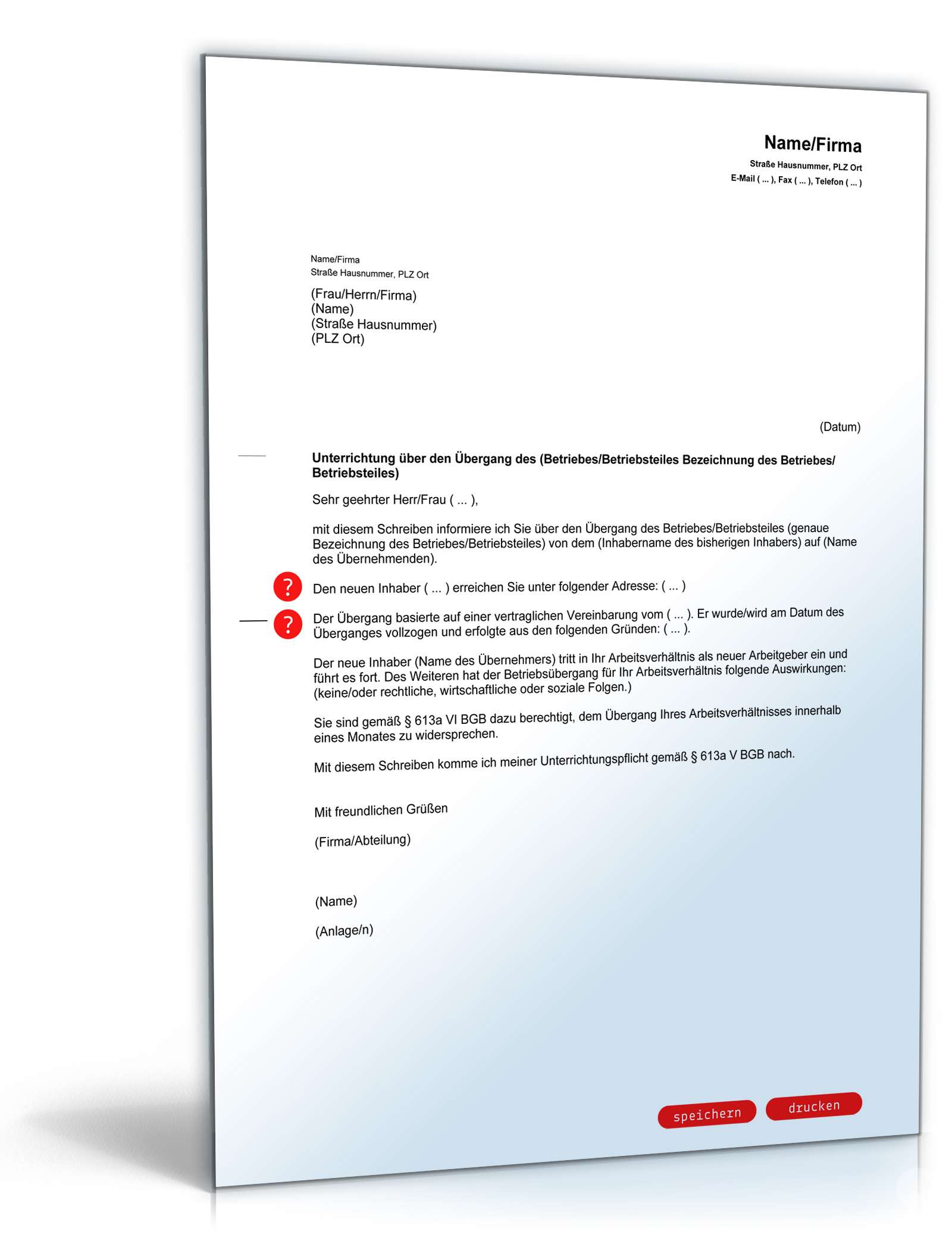 Unterrichtung Betriebsübergang PDF