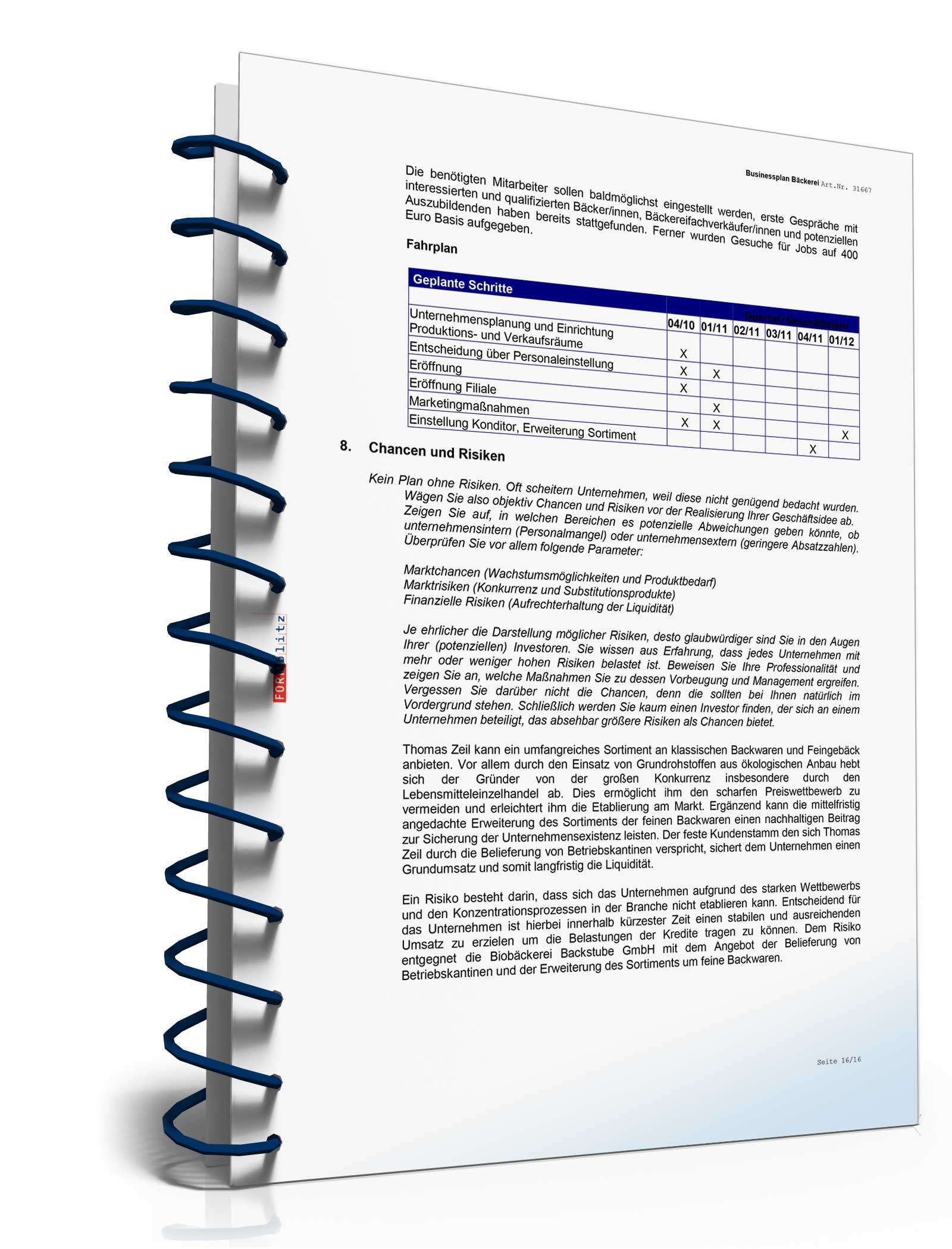 Businessplan Bäckerei  Excel. Seite: 8