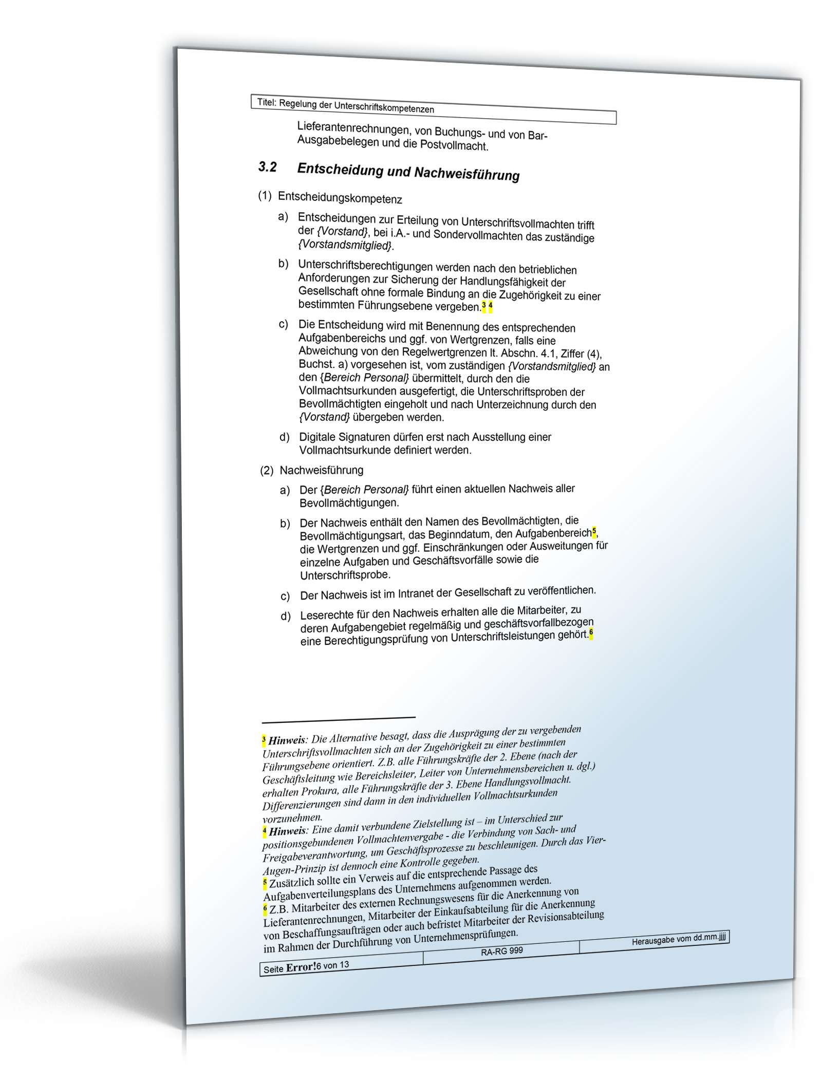 Regelung der Unterschriftskompetenzen Word. Seite: 6