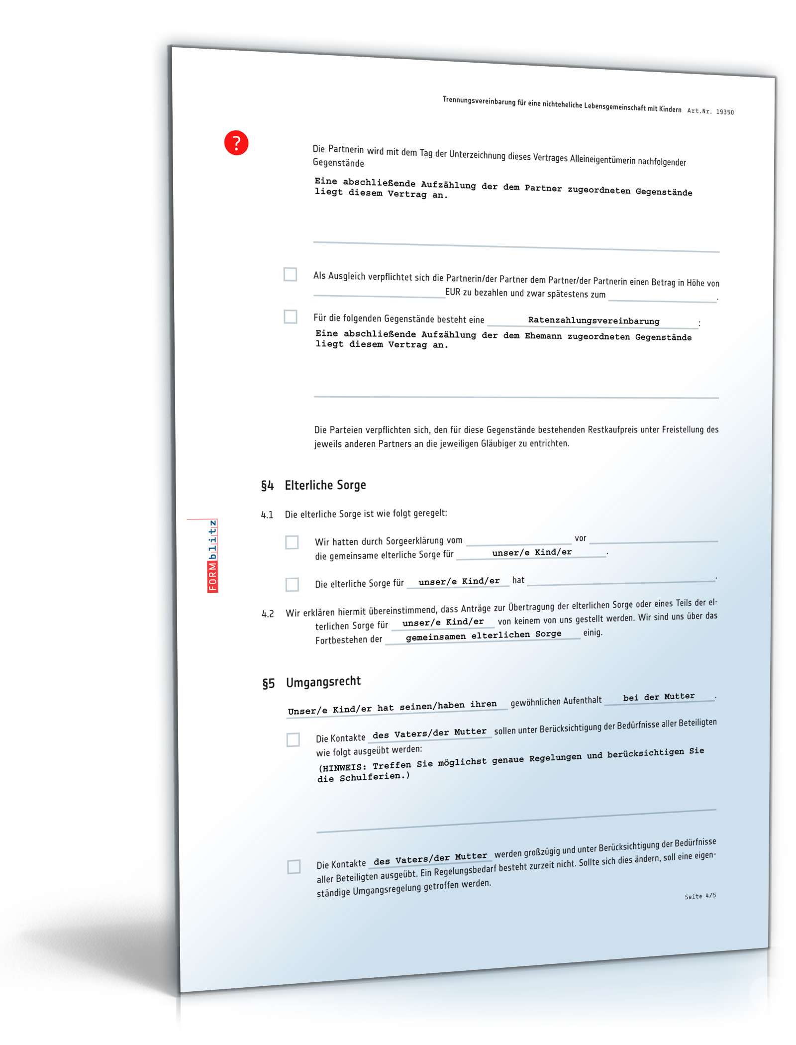 Trennungsvereinbarung mit Kindern PDF. Seite: 4