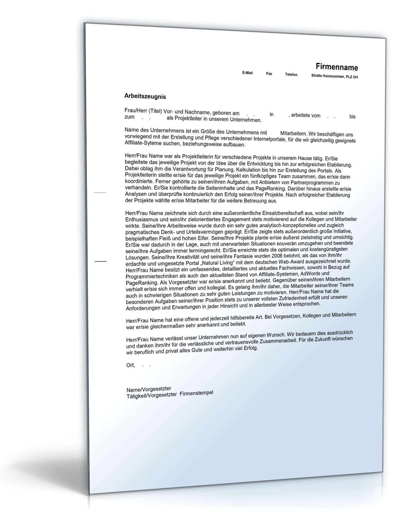 Arbeitszeugnis Projektleiter Excel. Seite: 4