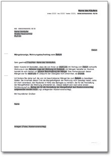 Mängelanzeige gegenüber Verkäufer Word