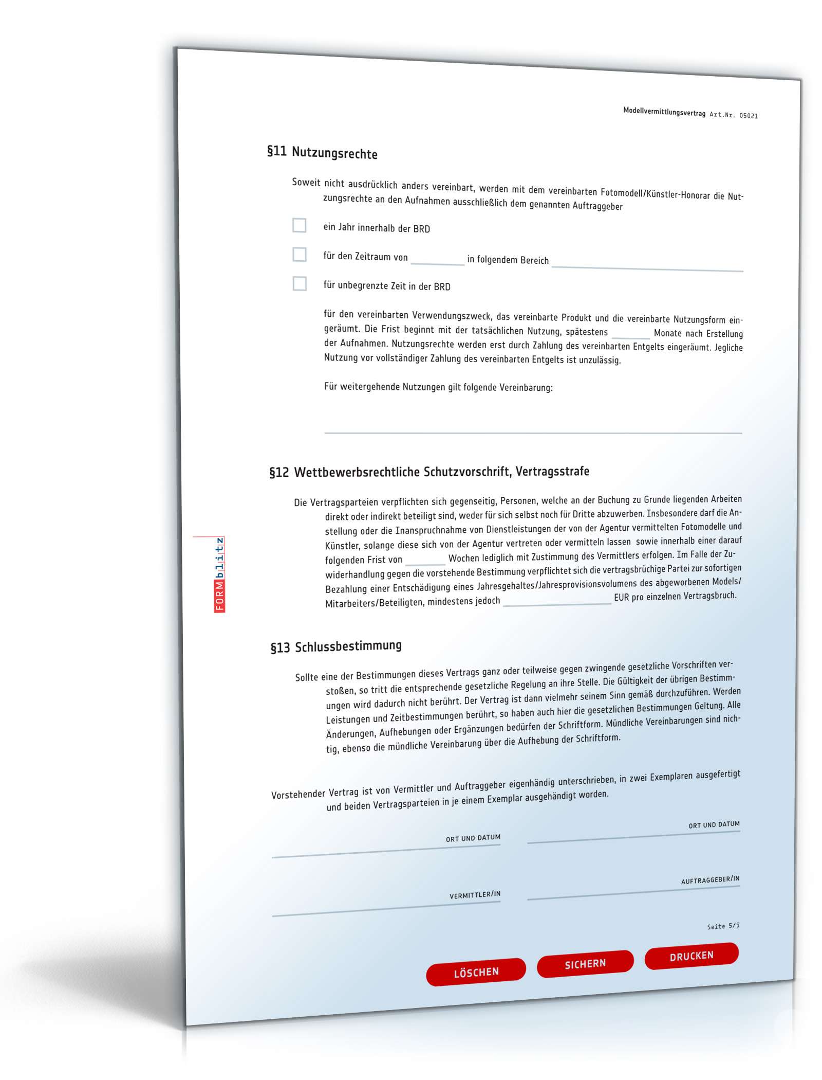Modellvermittlungsvertrag PDF. Seite: 5