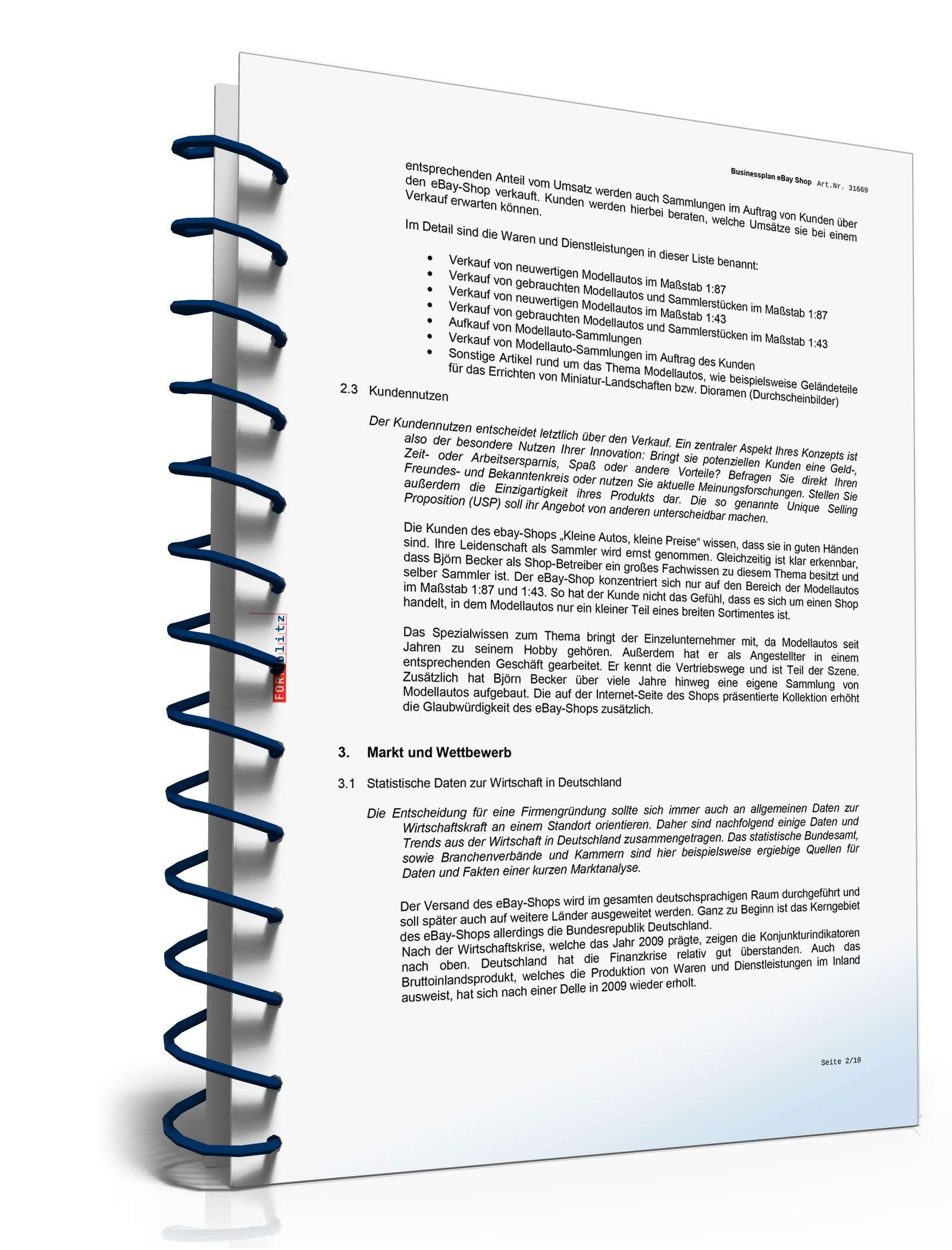 Businessplan eBay-Shop Excel. Seite: 9