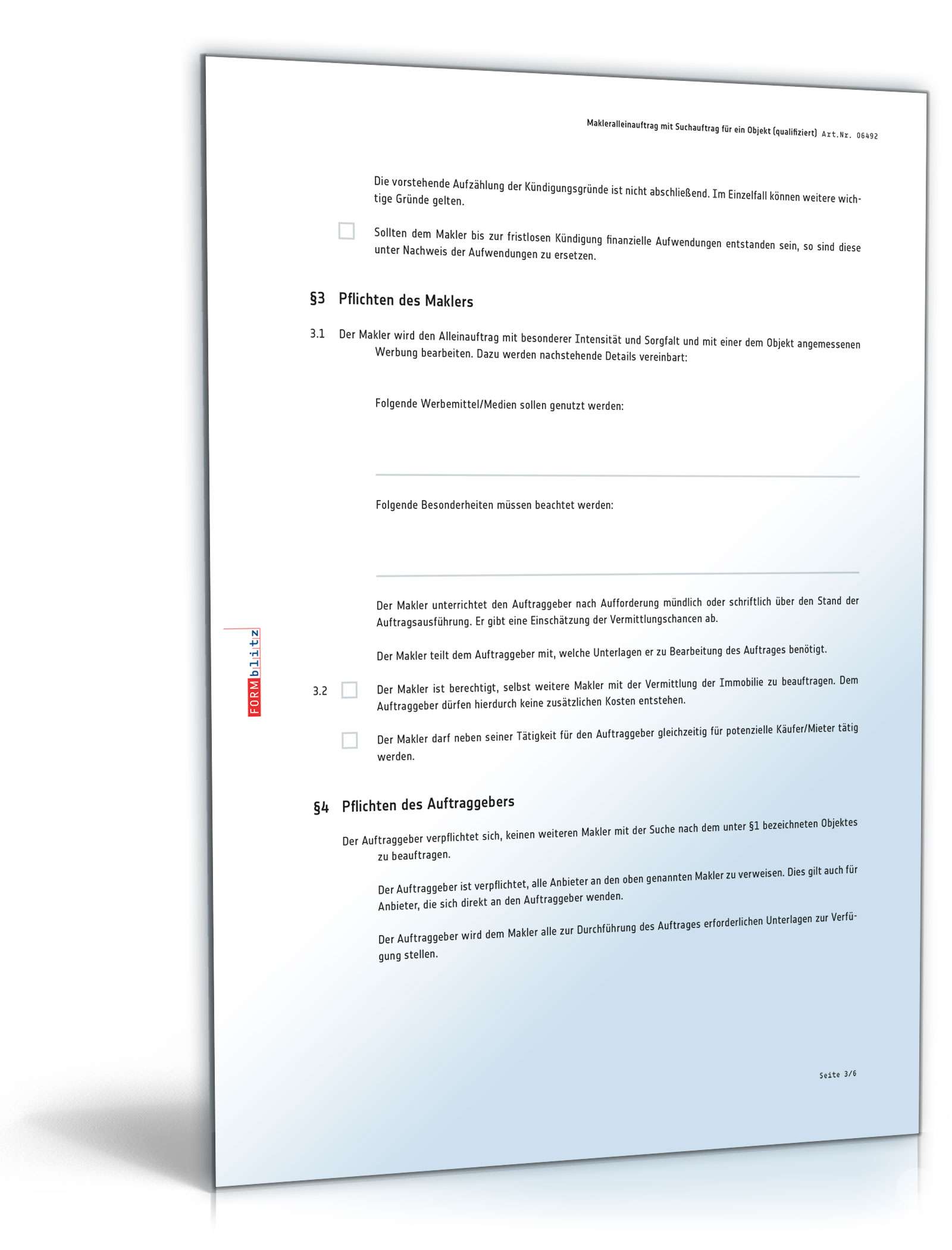 Qualifizierter Makleralleinauftrag Suchauftrag Kaufobjekt PDF. Seite: 3