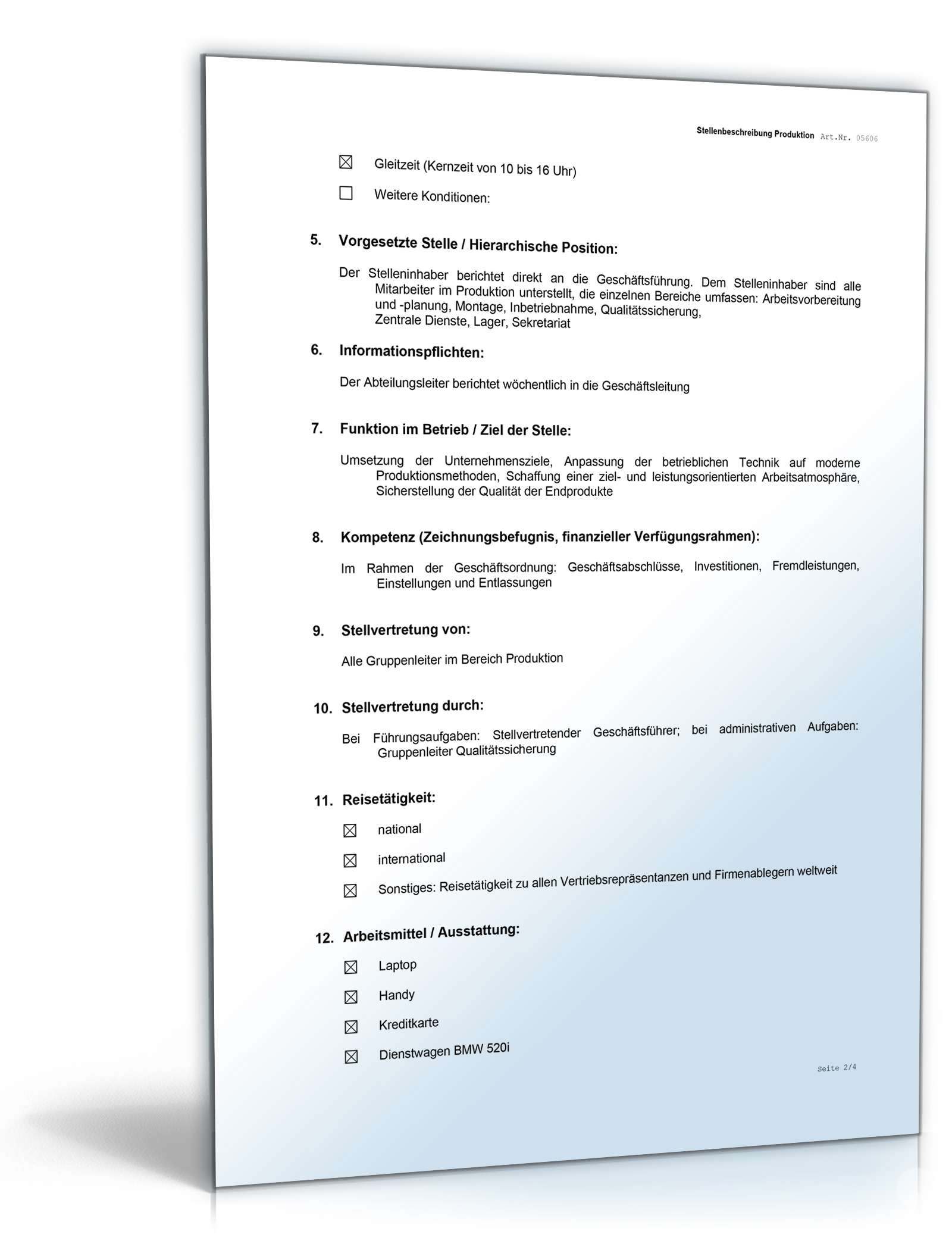 Stellenbeschreibung Abteilungsleitung Word. Seite: 2