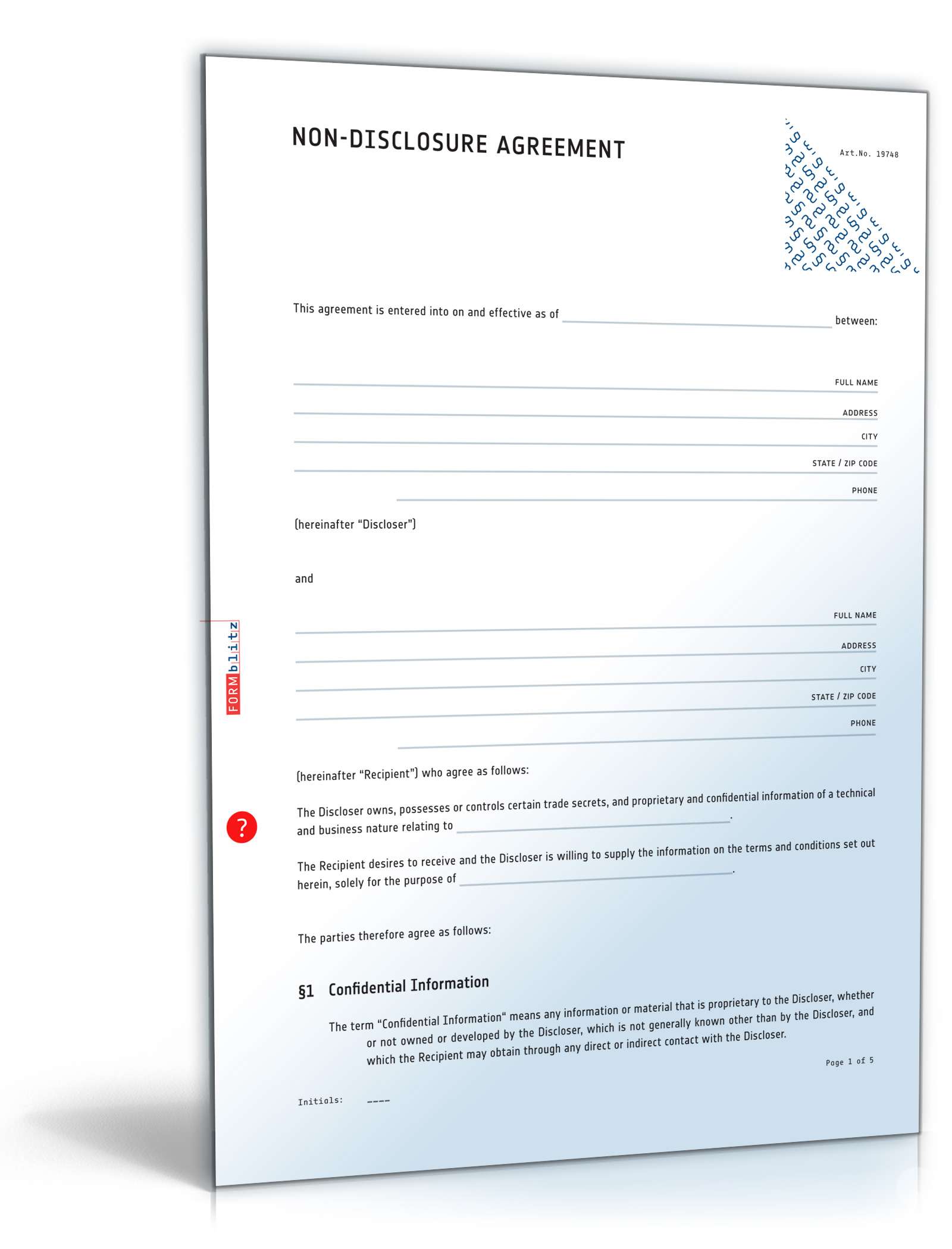 Geheimhaltungsvereinbarung auf Englisch PDF