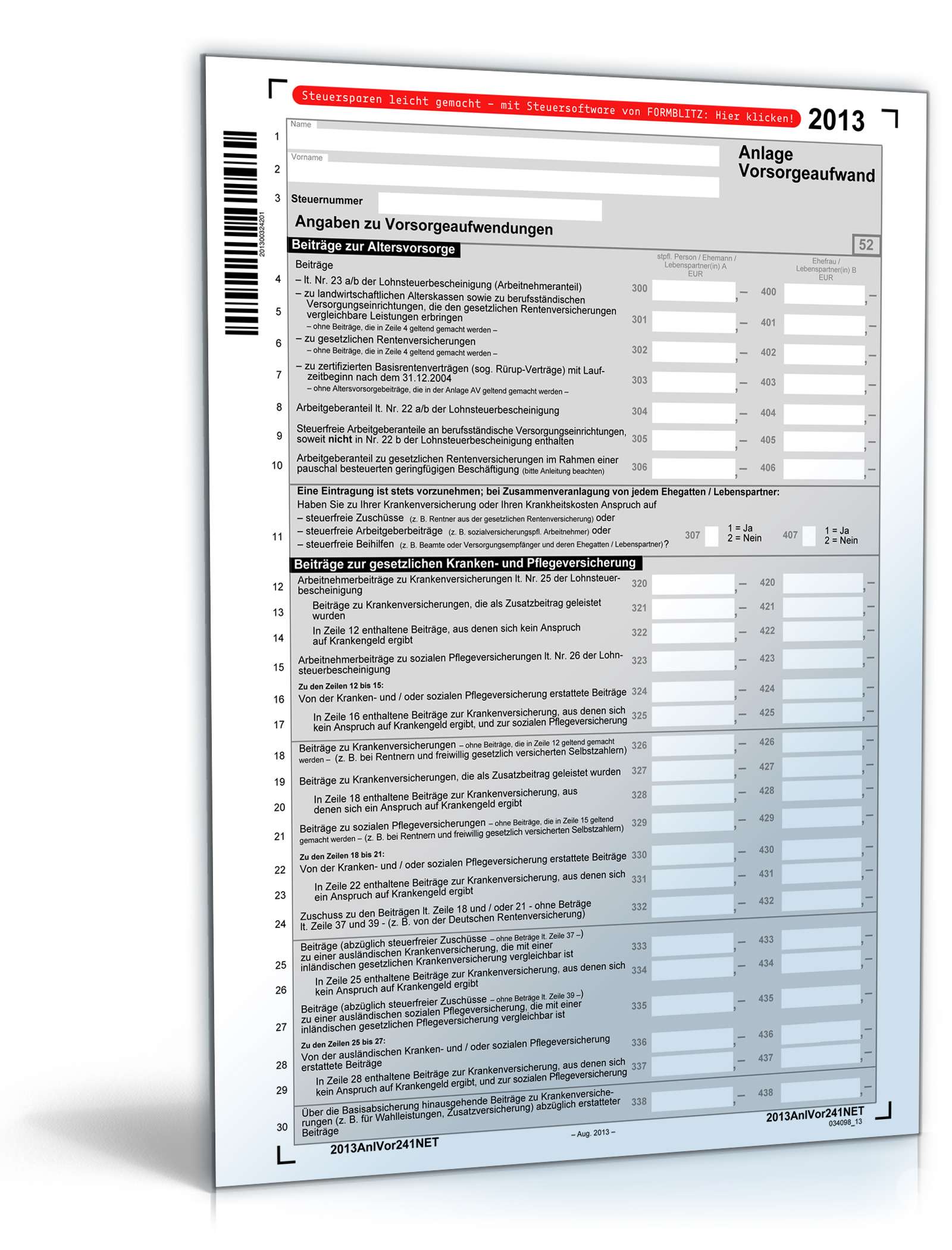 Anlage Vorsorgeaufwand 2013 PDF