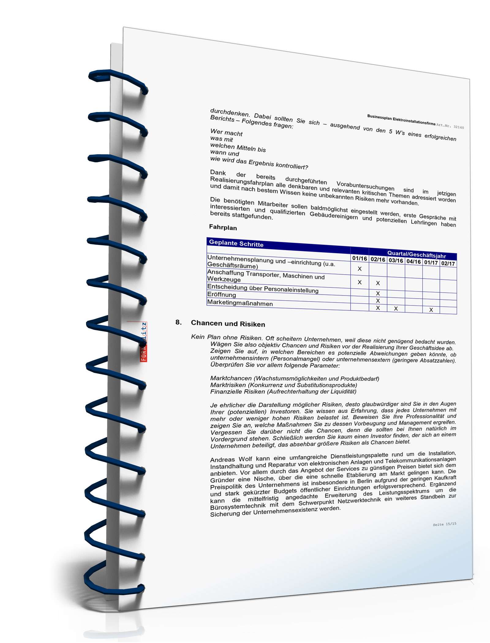 Businessplan Elektroinstallationsbetrieb Excel. Seite: 13
