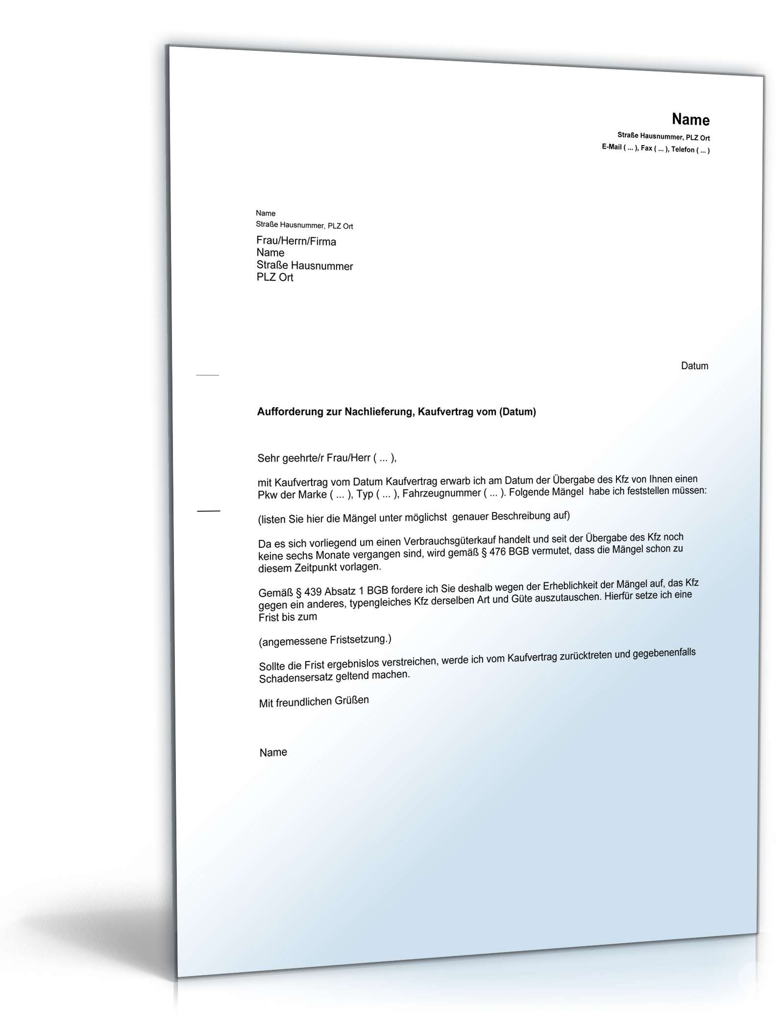 Nachlieferungsanspruch Mangelhaftigkeit PDF