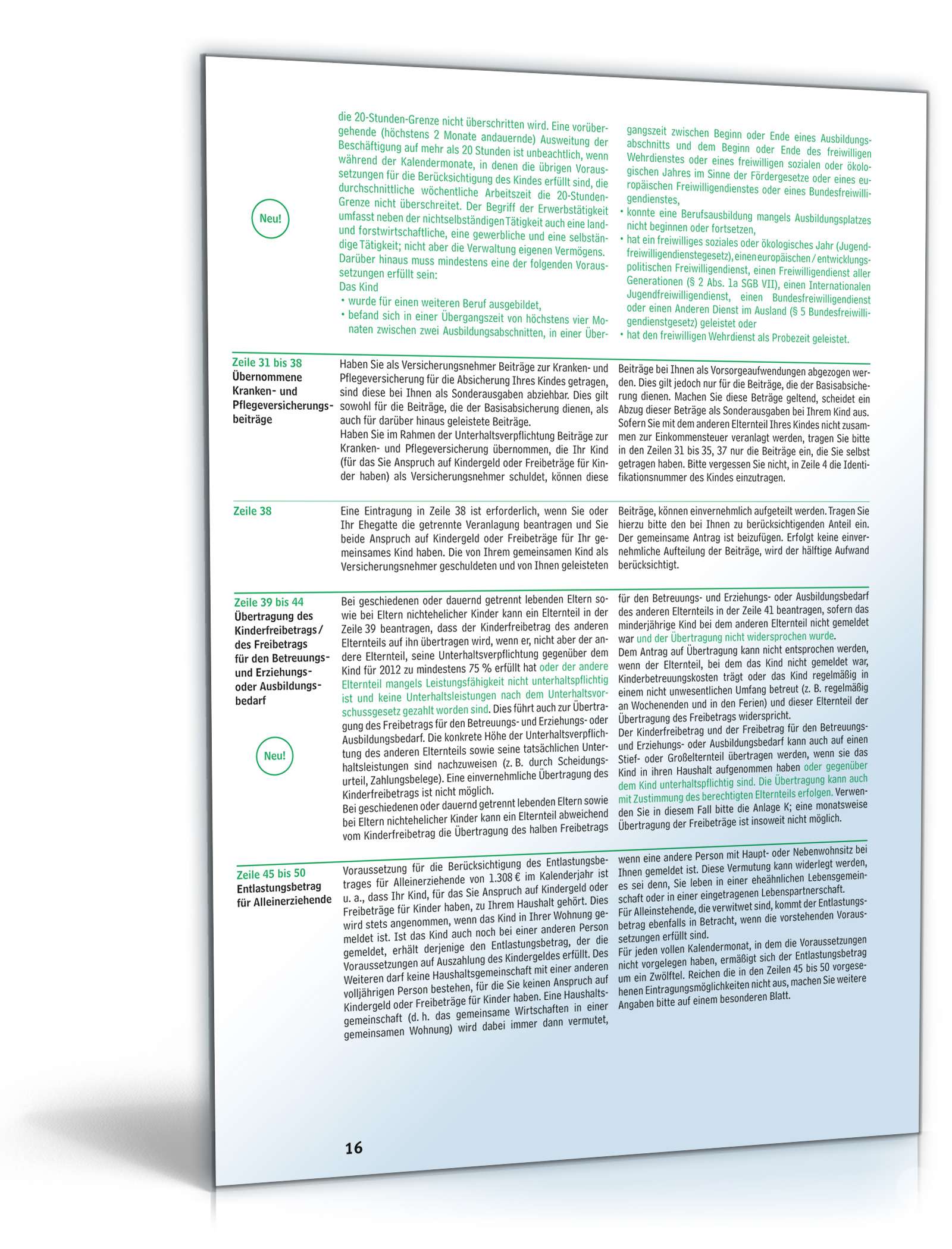 Anleitung zum ausfüllen der Einkommensteuererklärung 2012 PDF. Seite: 16