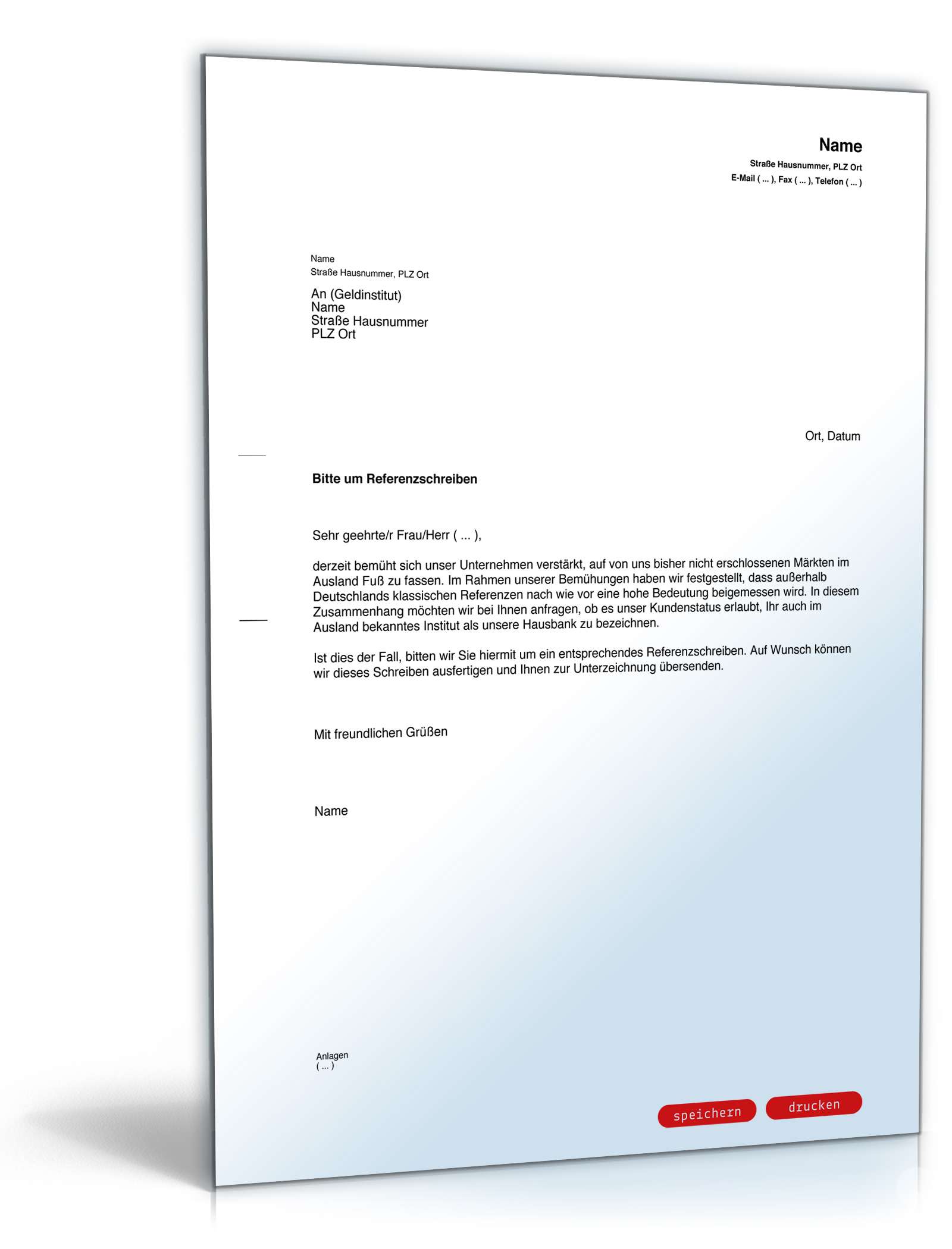 Bitte an Bank um Referenzschreiben PDF