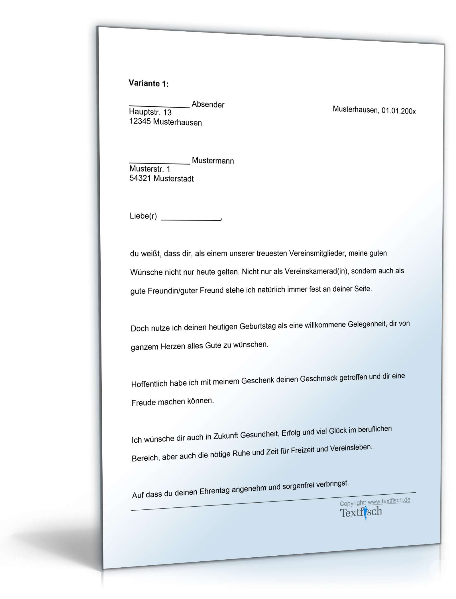 Gratulation Geburtstag Vereinsmitglied Word