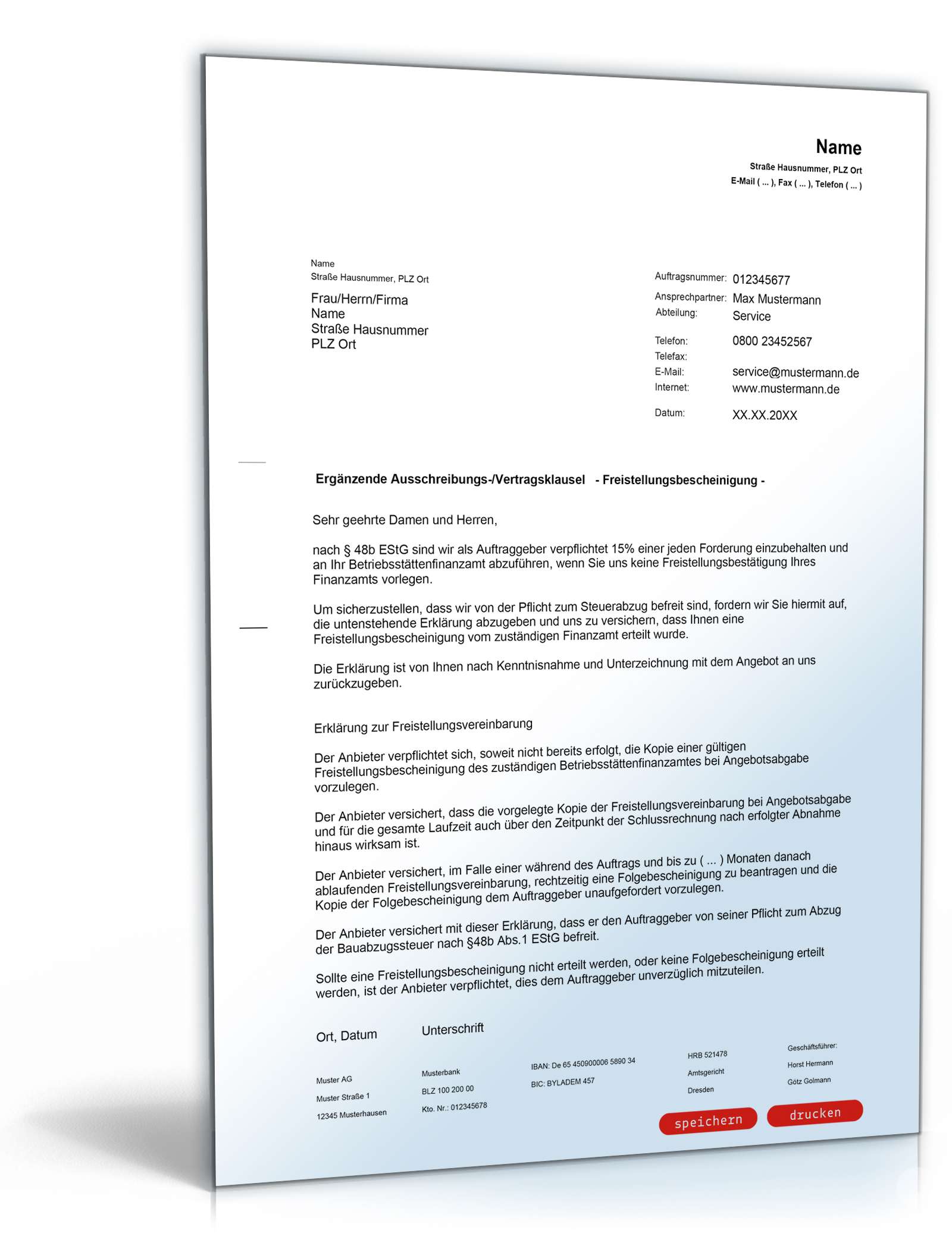 Freistellungsnachweis PDF