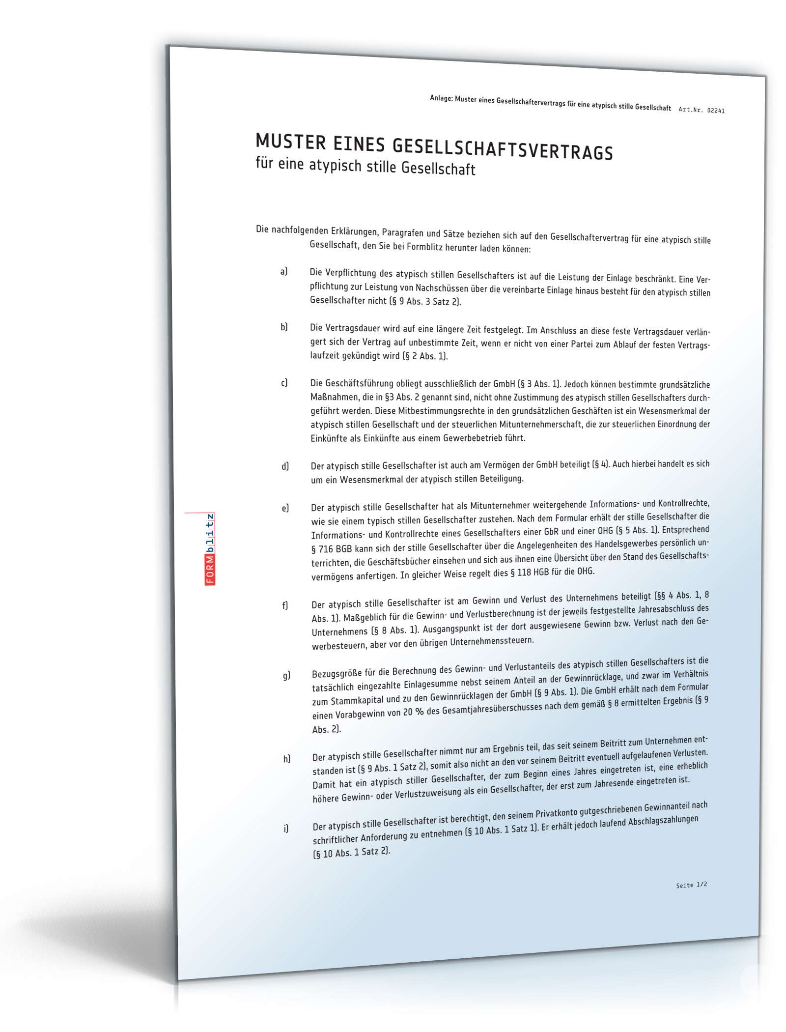 Gesellschaftsvertrag atypische stille Gesellschaft PDF. Seite: 7