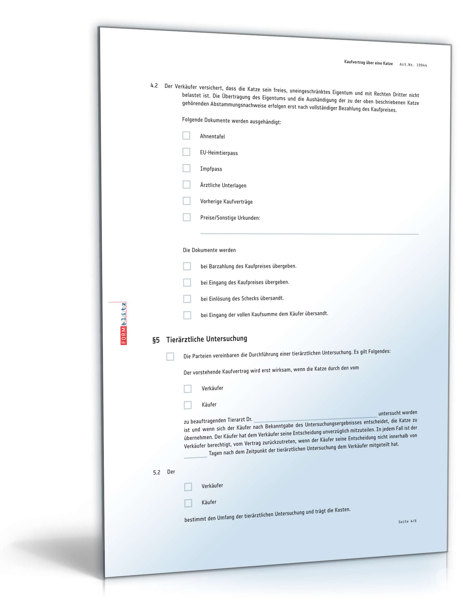 Kaufvertrag Katze PDF. Seite: 4