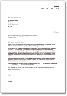 Fristlose Kündigung Handyvertrag Word