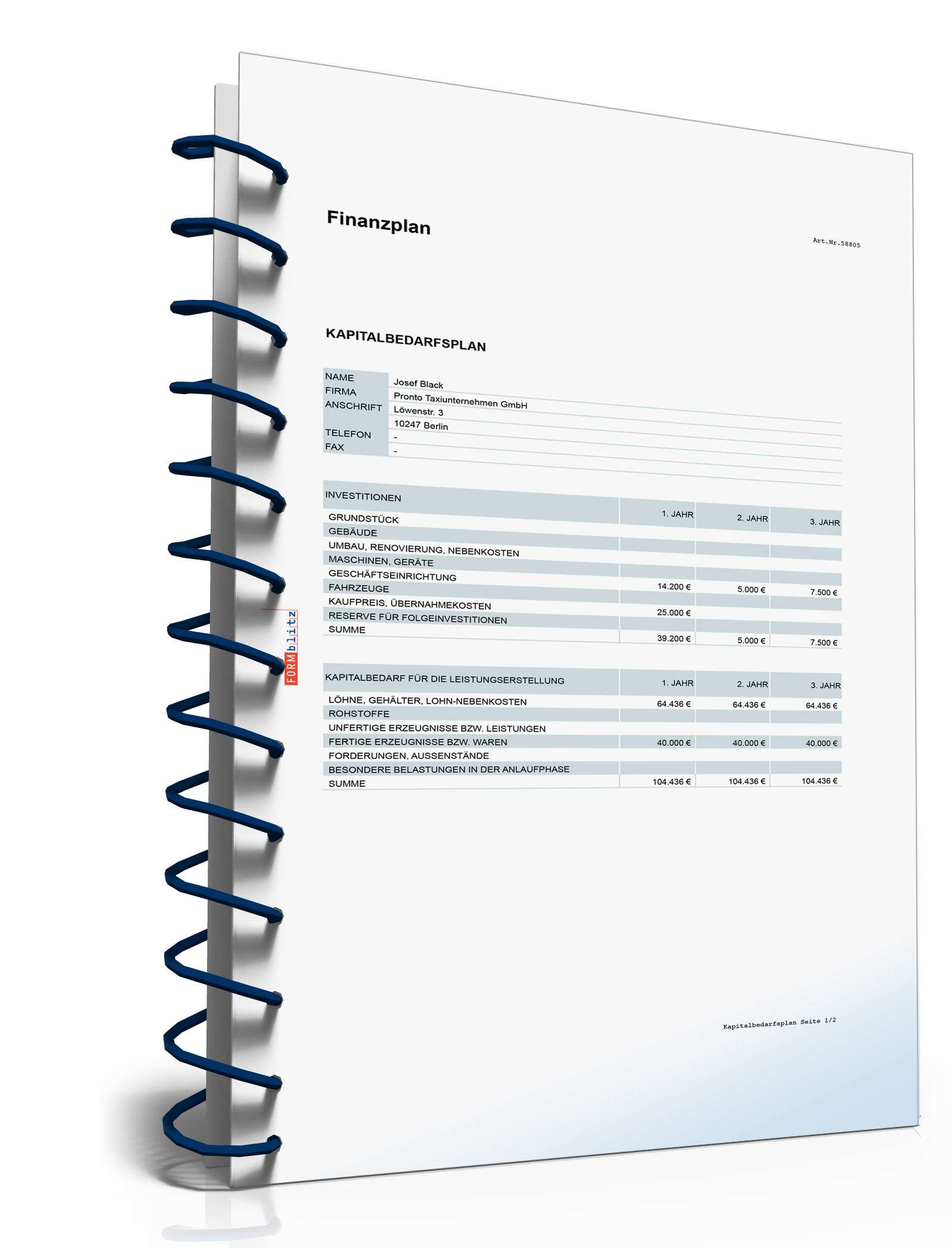 Businessplan Taxi-Unternehmer Excel. Seite: 10
