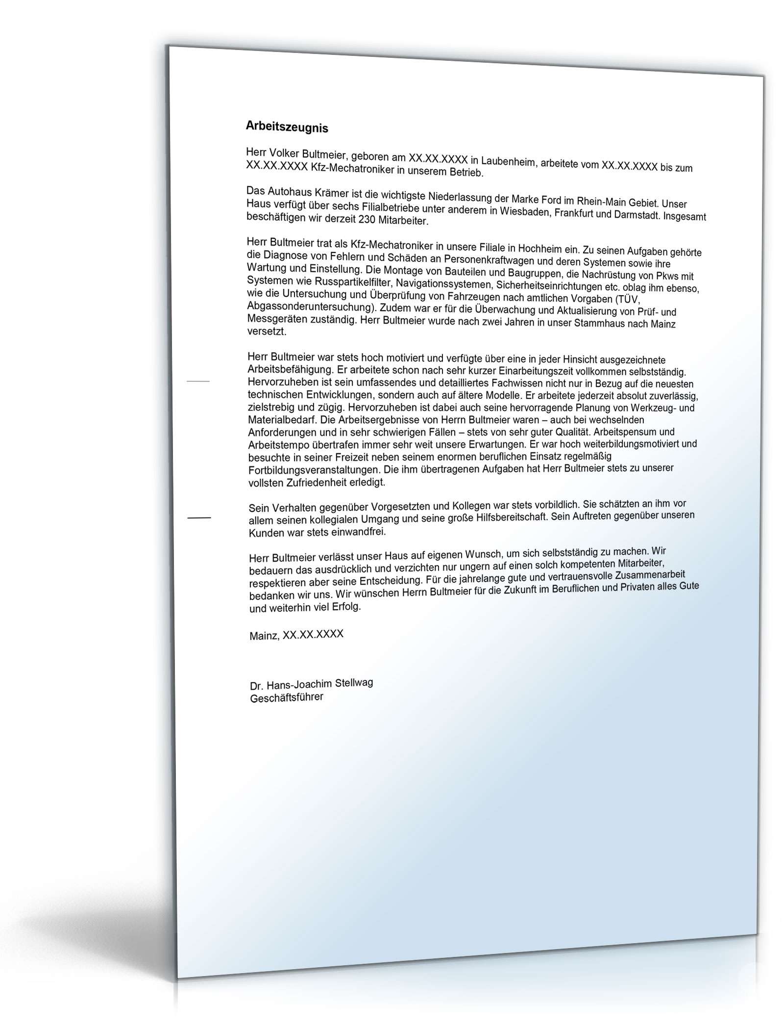 Arbeitszeugnis Kfz-Mechatroniker Excel. Seite: 3