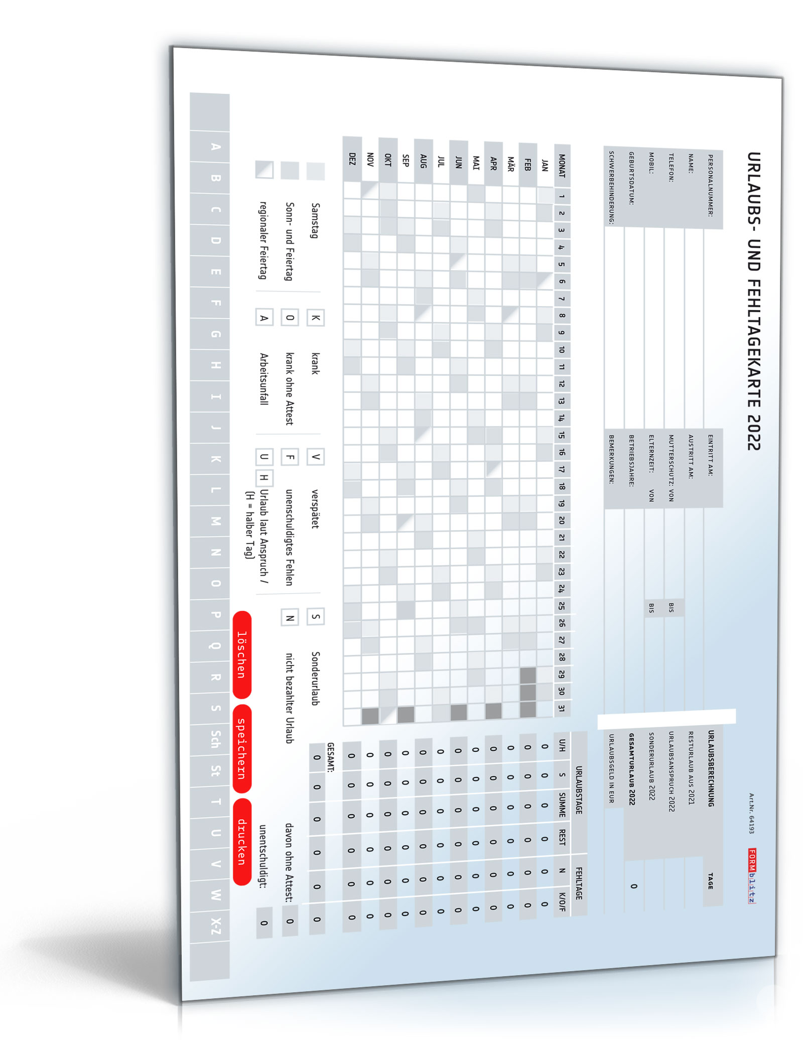 Urlaubs- und Fehltagekarte 2023 PDF