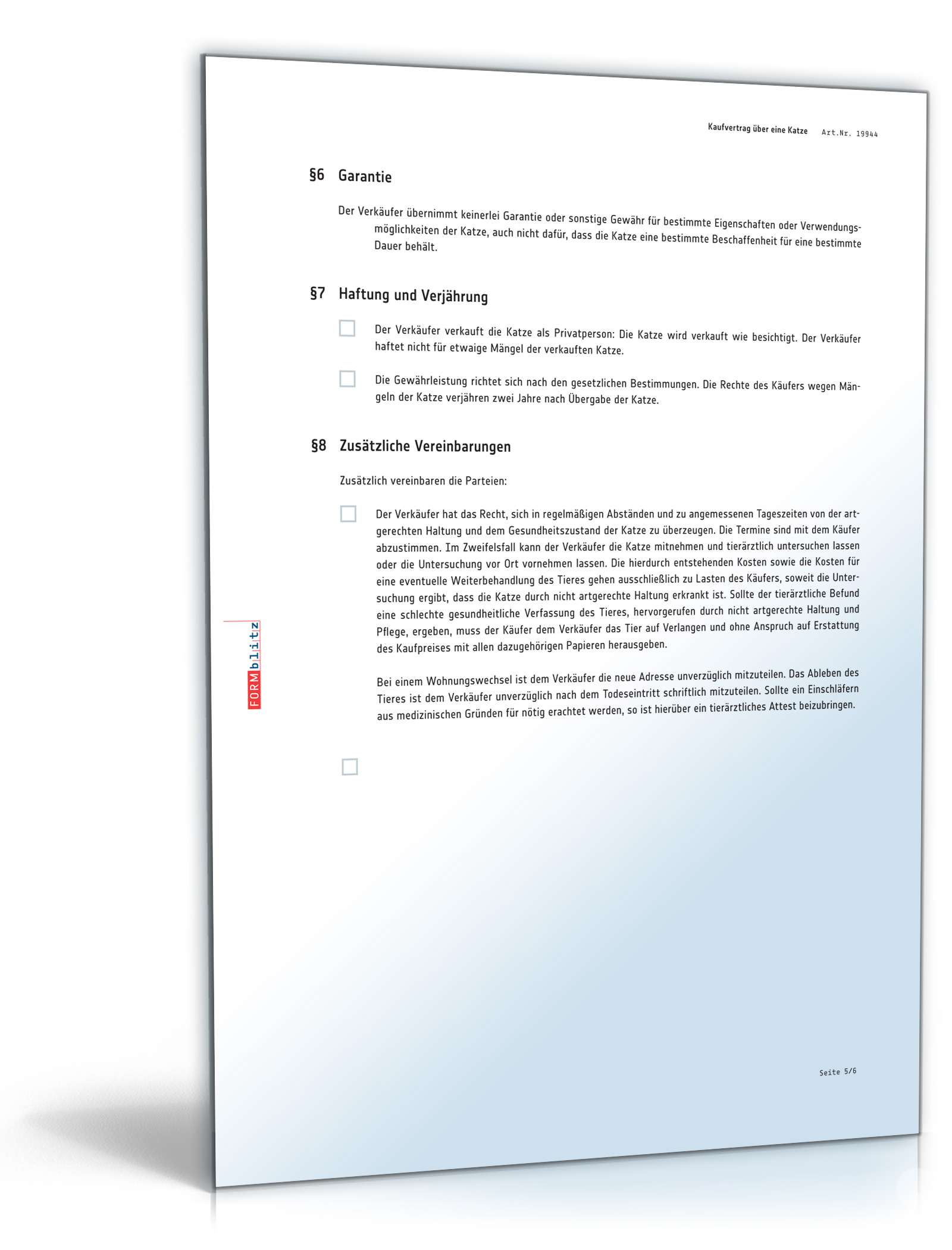 Kaufvertrag Katze PDF. Seite: 5