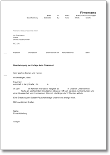 Arbeitgeberbescheinigung über häufige Abwesenheit vom Wohnort Word